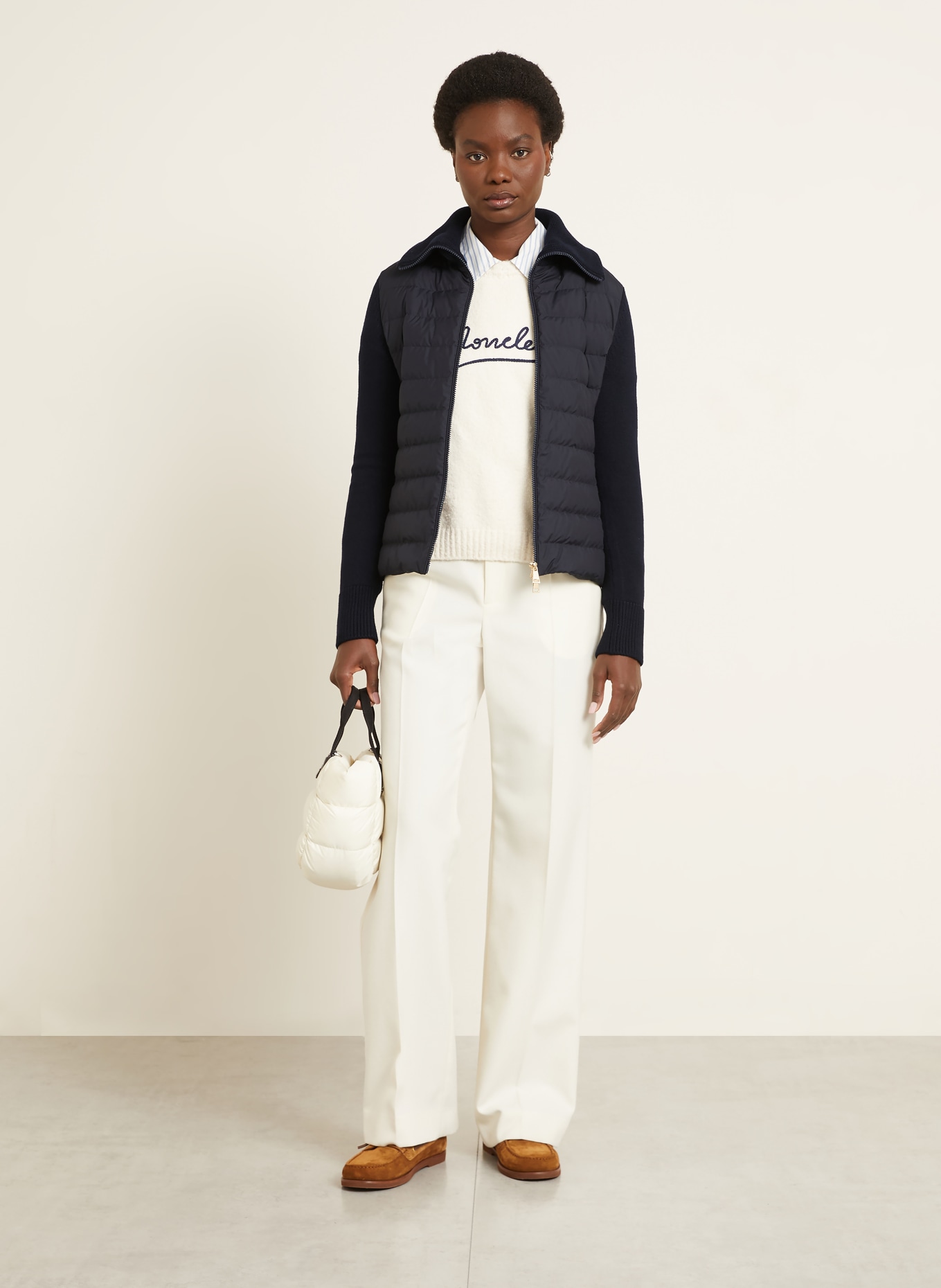 MONCLER Lightweight-Daunenjacke im Materialmix: DUNKELBLAU