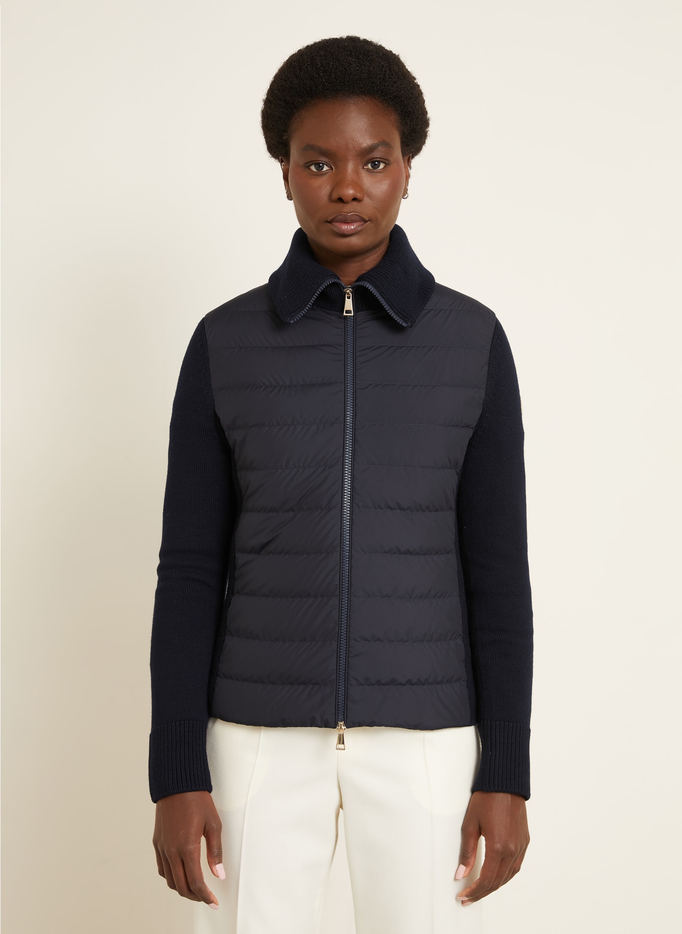 MONCLER Lightweight-Daunenjacke im Materialmix: DUNKELBLAU