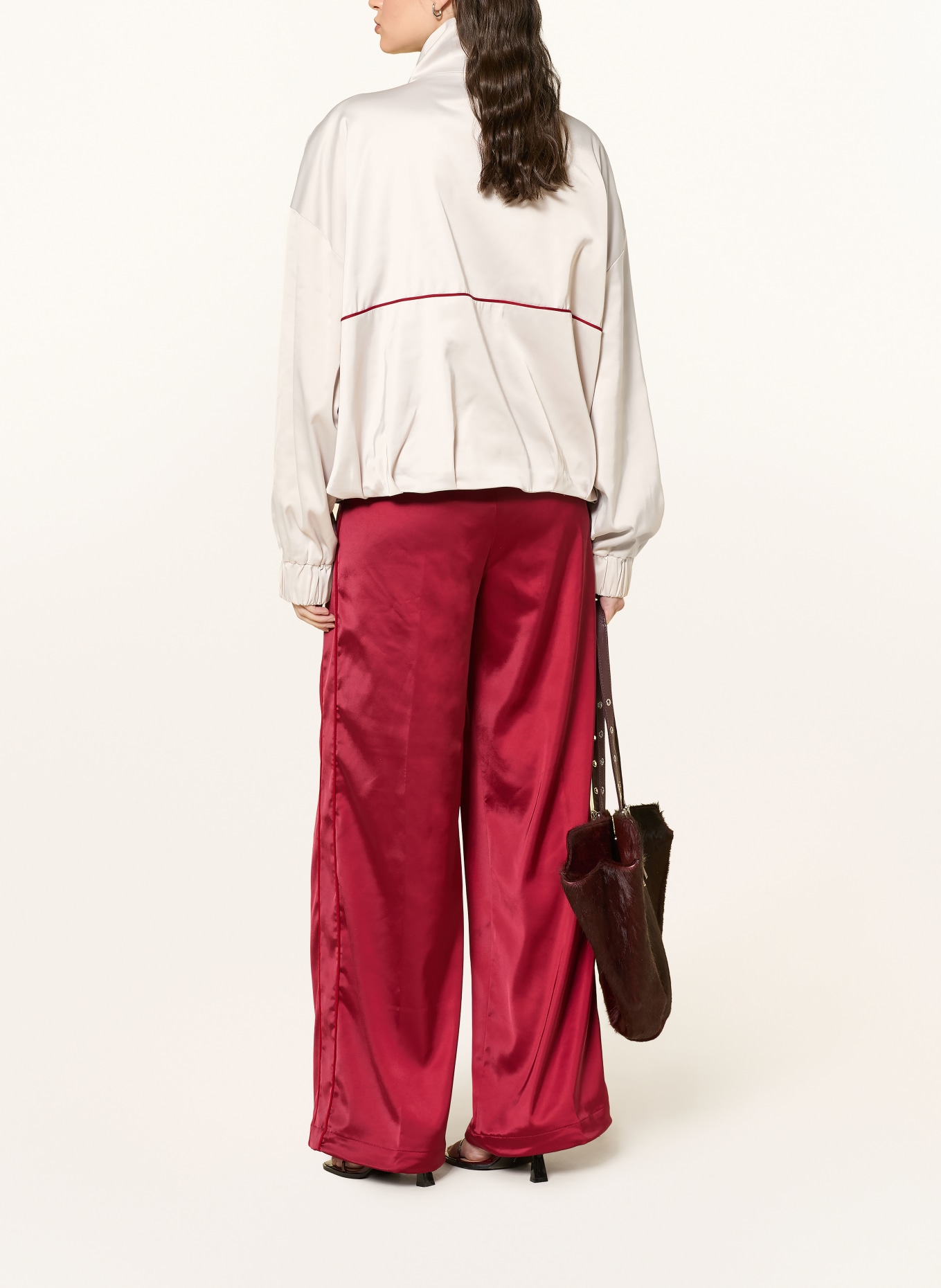 GESTUZ BXGRICKY satin track pants with braid trim: DARK RED