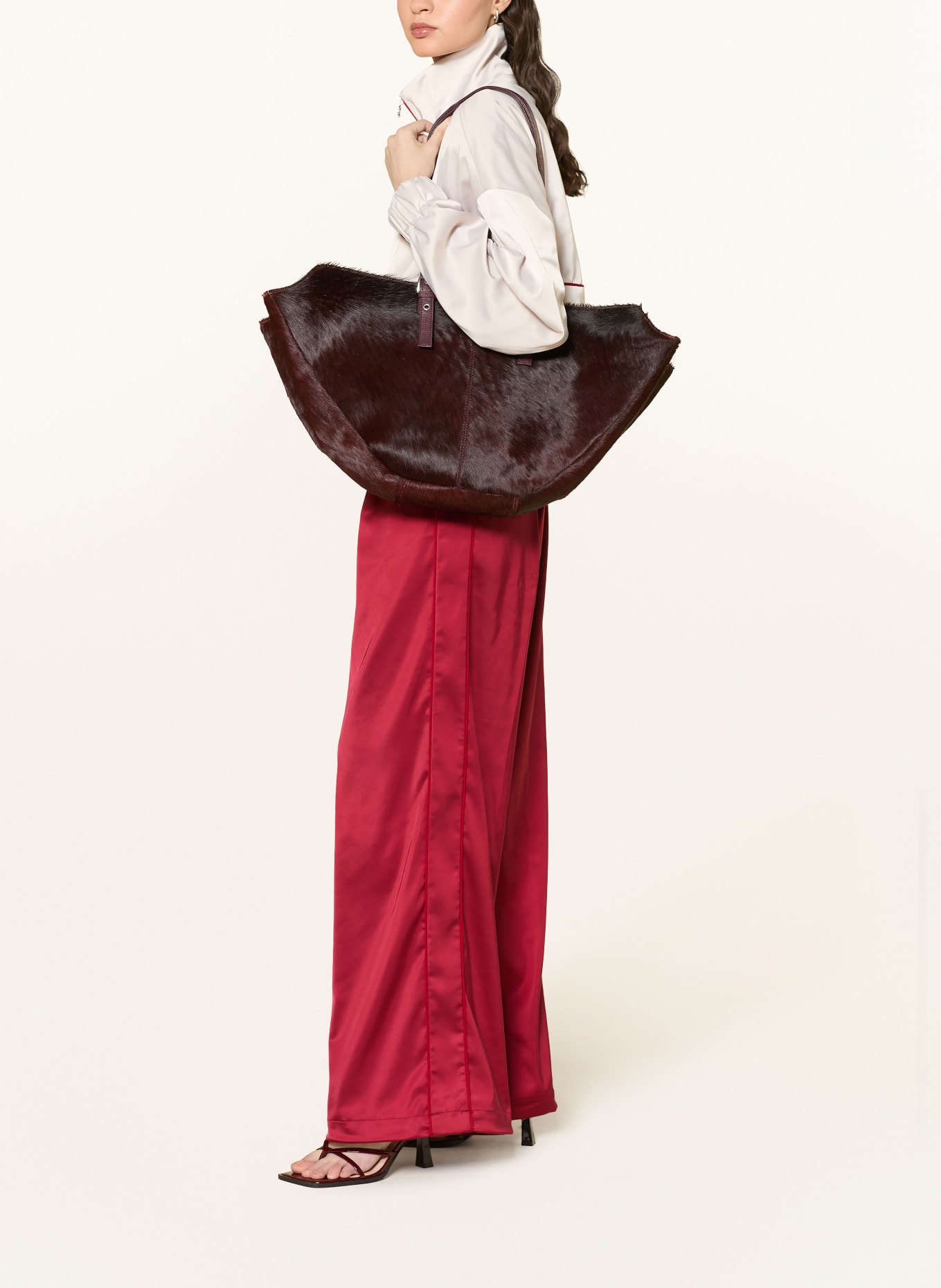 GESTUZ BXGRICKY satin track pants with braid trim: DARK RED