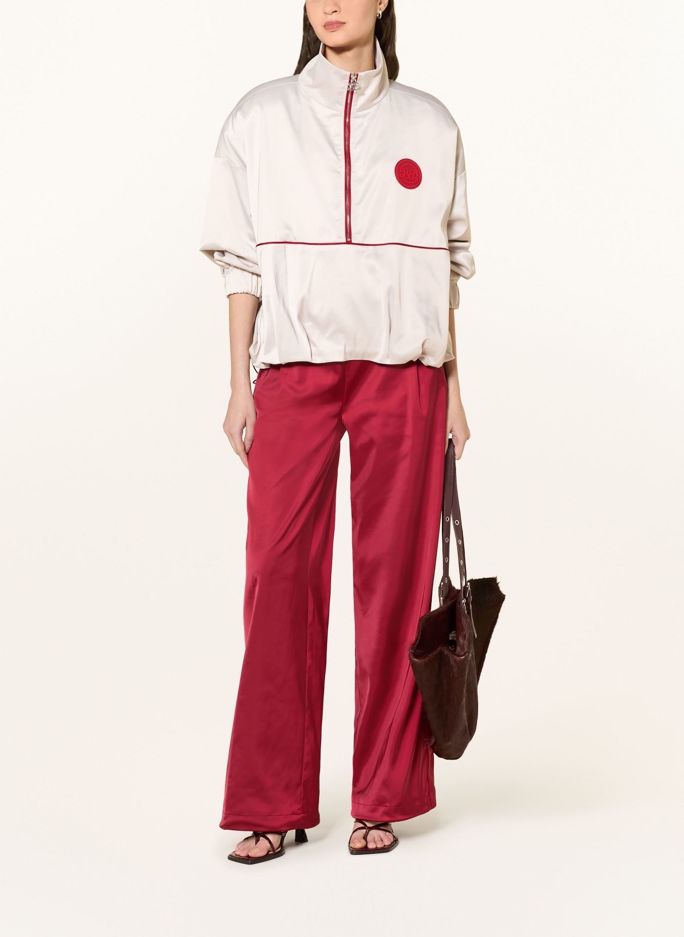 GESTUZ Schlupfjacke BXGRICKY aus Satin: HELLGRAU / ROT