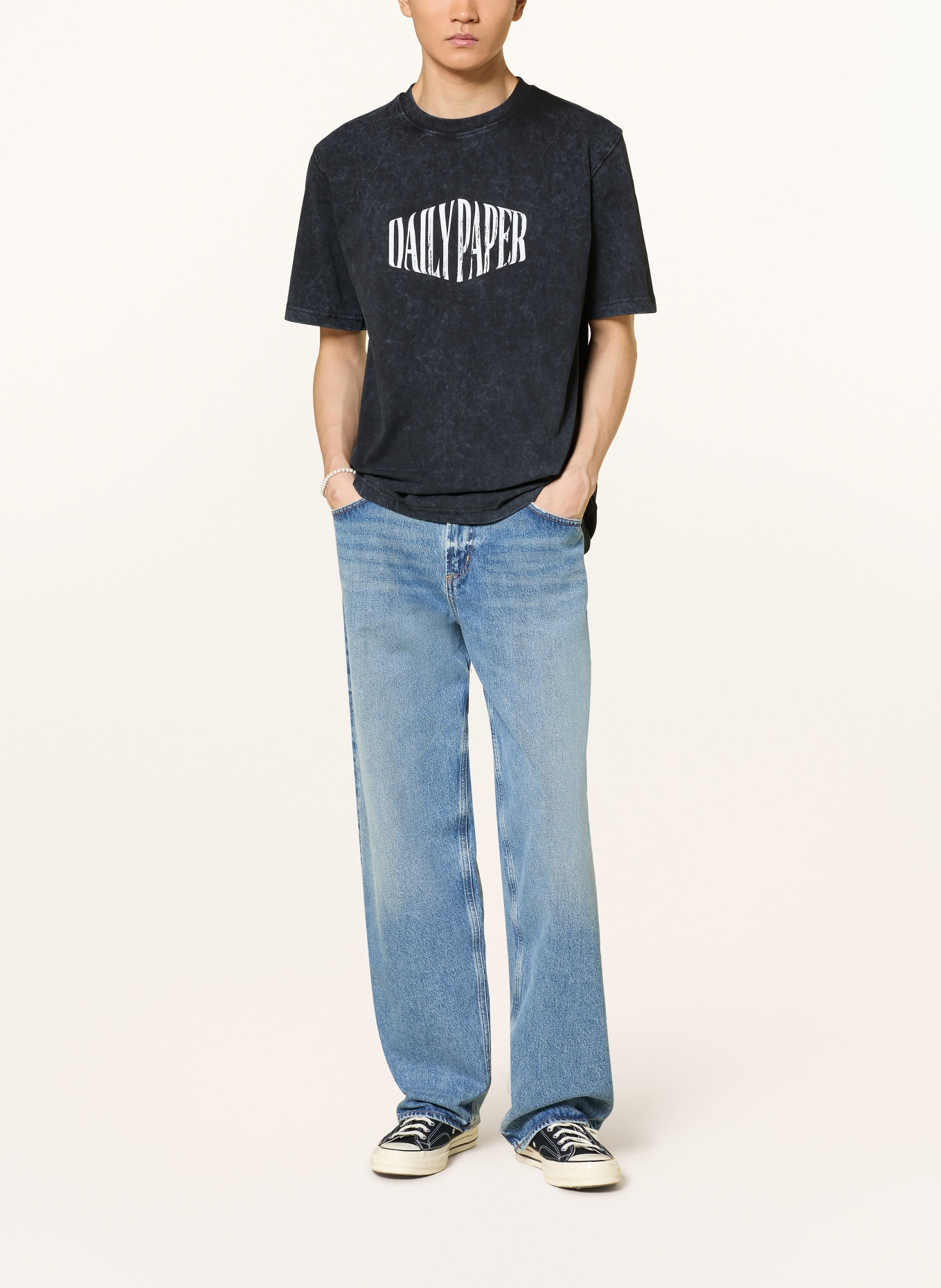 DAILY PAPER Tričko VINTAGE: TMAVĚ ŠEDÁ / BÍLÁ