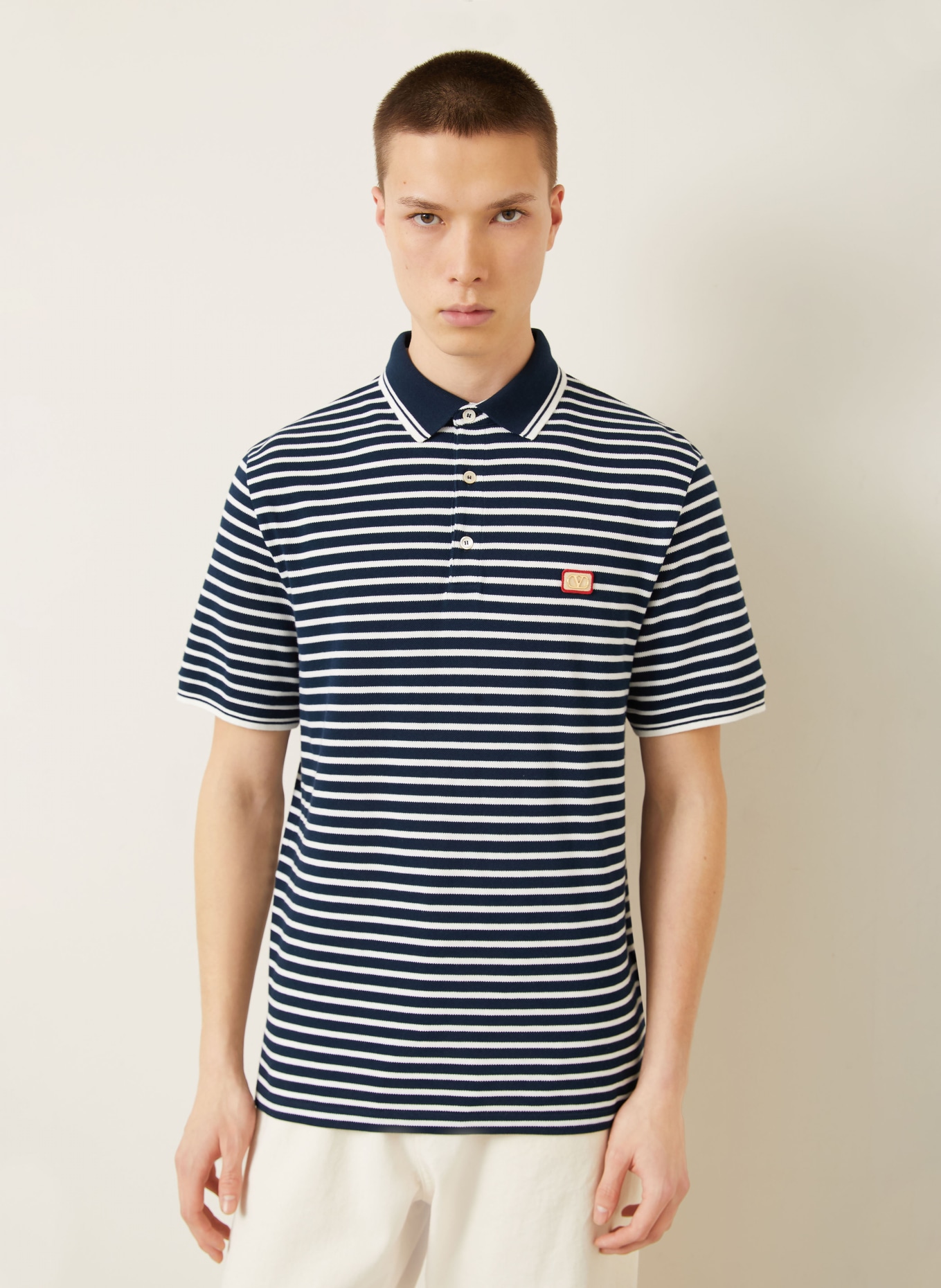 VALENTINO Piqué-Poloshirt: DUNKELBLAU / WEISS