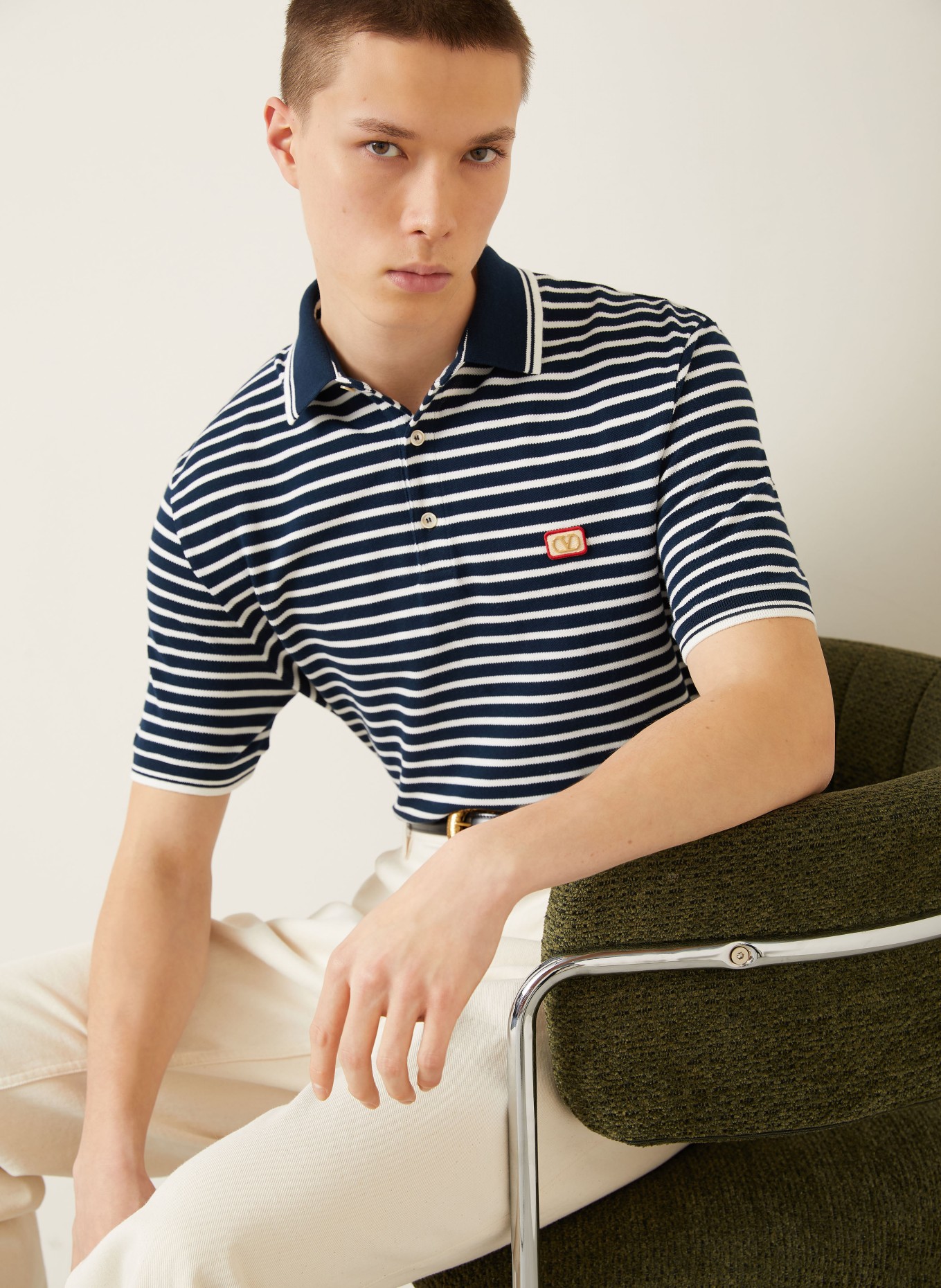 VALENTINO Piqué-Poloshirt: DUNKELBLAU / WEISS