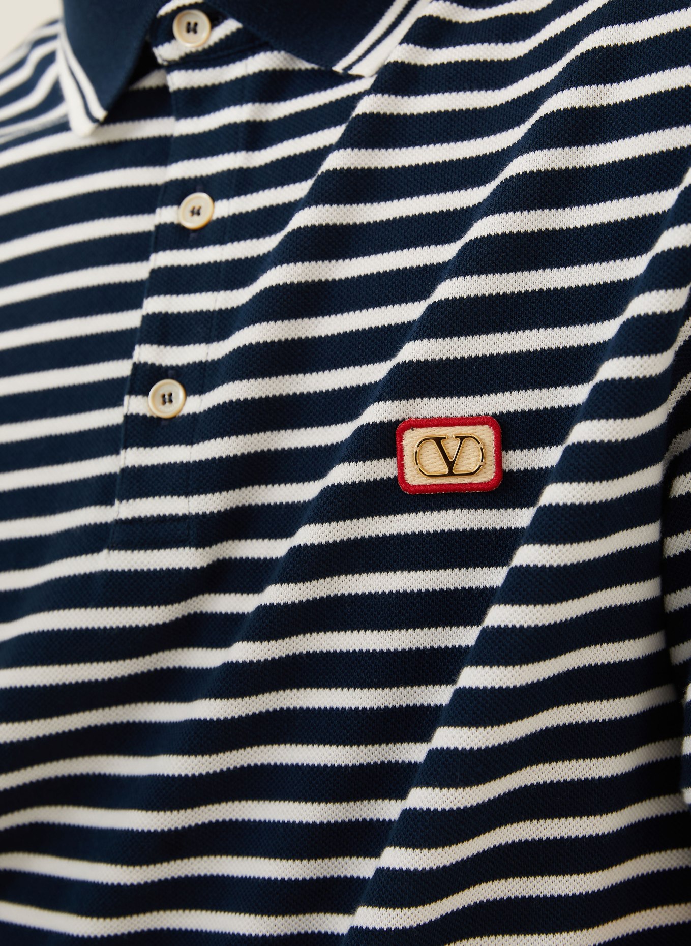 VALENTINO Piqué-Poloshirt: DUNKELBLAU / WEISS