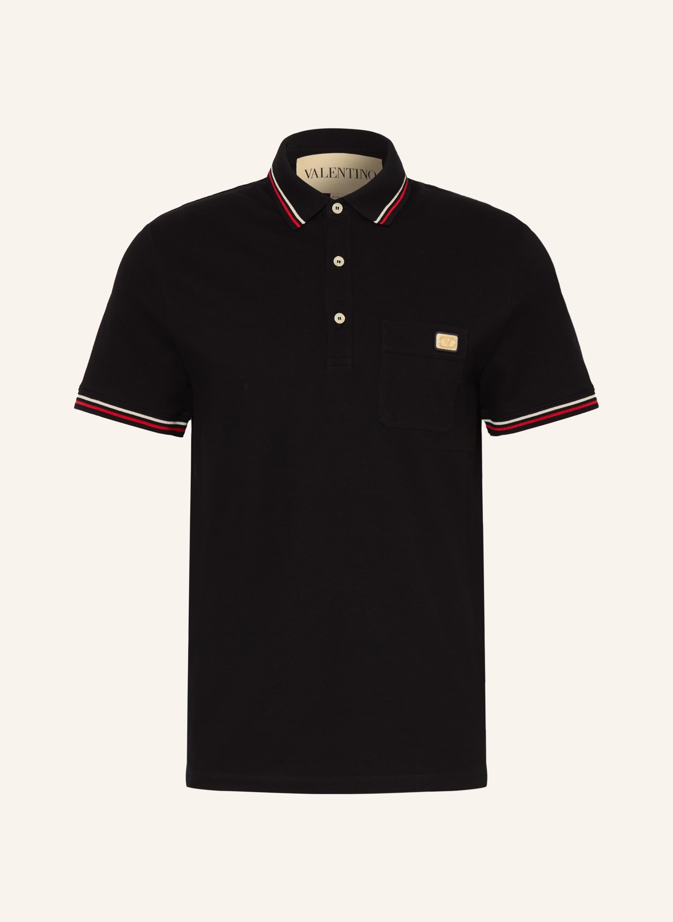 VALENTINO Piqué-Poloshirt: SCHWARZ / ROT / WEISS
