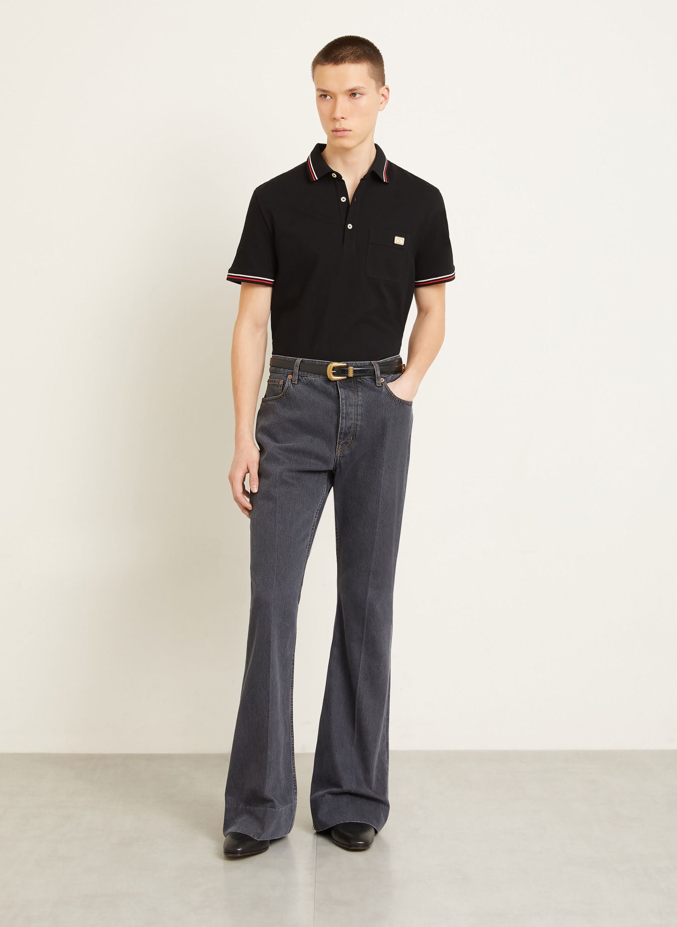 VALENTINO Piqué-Poloshirt: SCHWARZ / ROT / WEISS