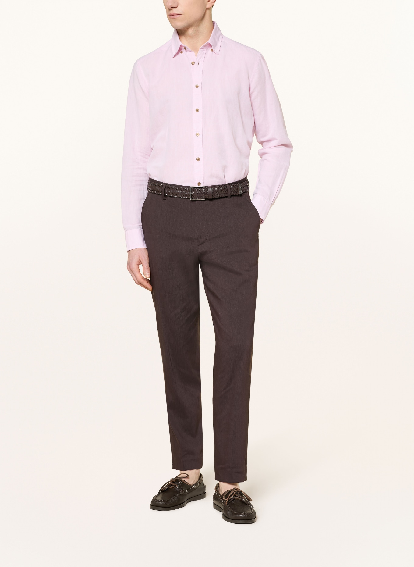 BOSS Chino PERIN Tapered Fit mit Leinen: DUNKELBRAUN