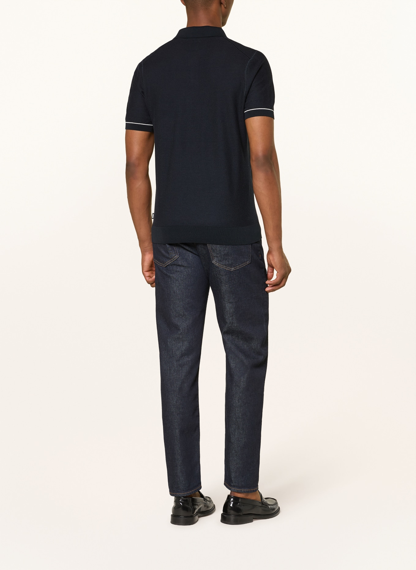 BOSS Strick-Poloshirt NARCISO: DUNKELBLAU / WEISS