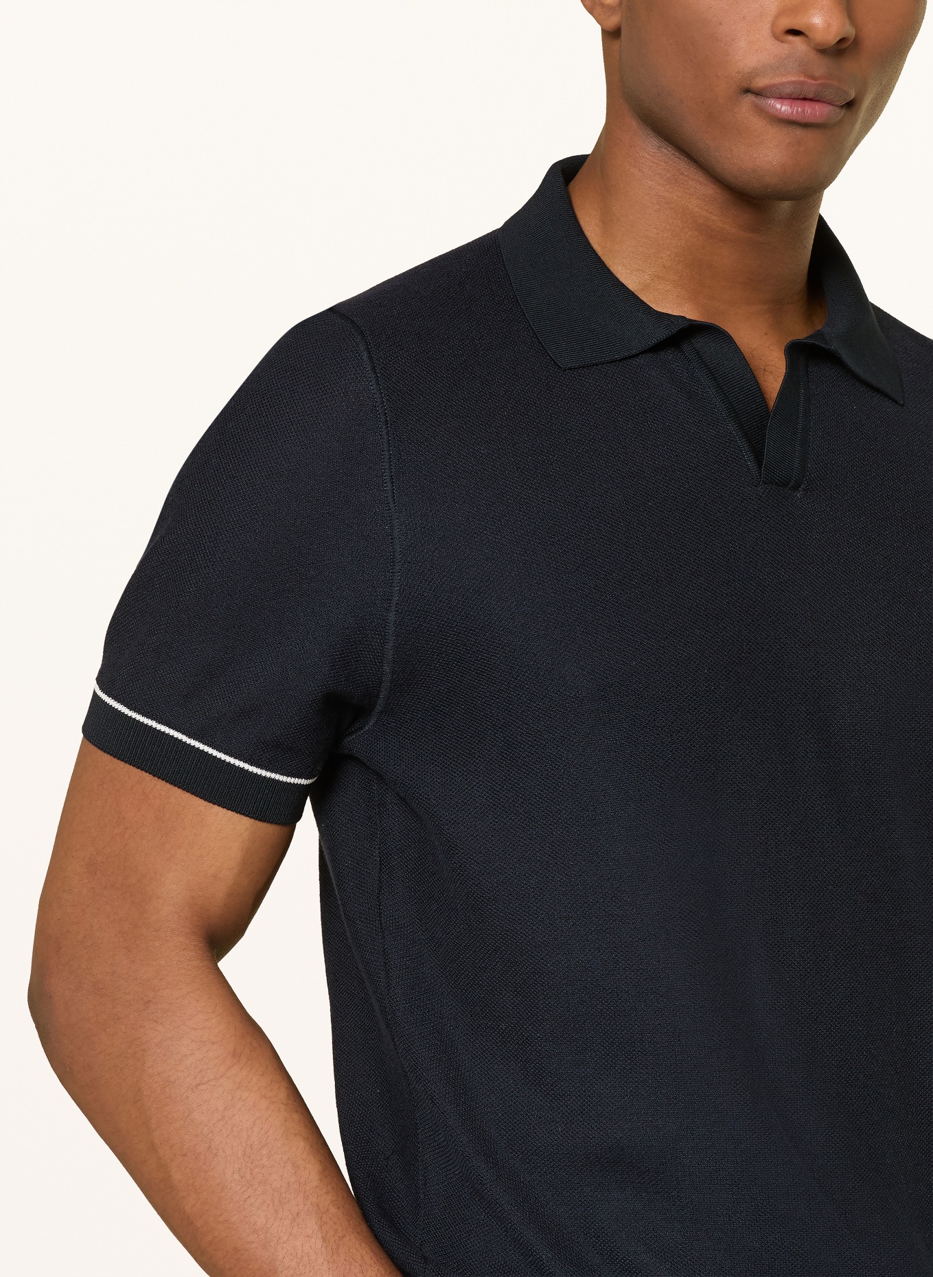 BOSS Strick-Poloshirt NARCISO: DUNKELBLAU / WEISS