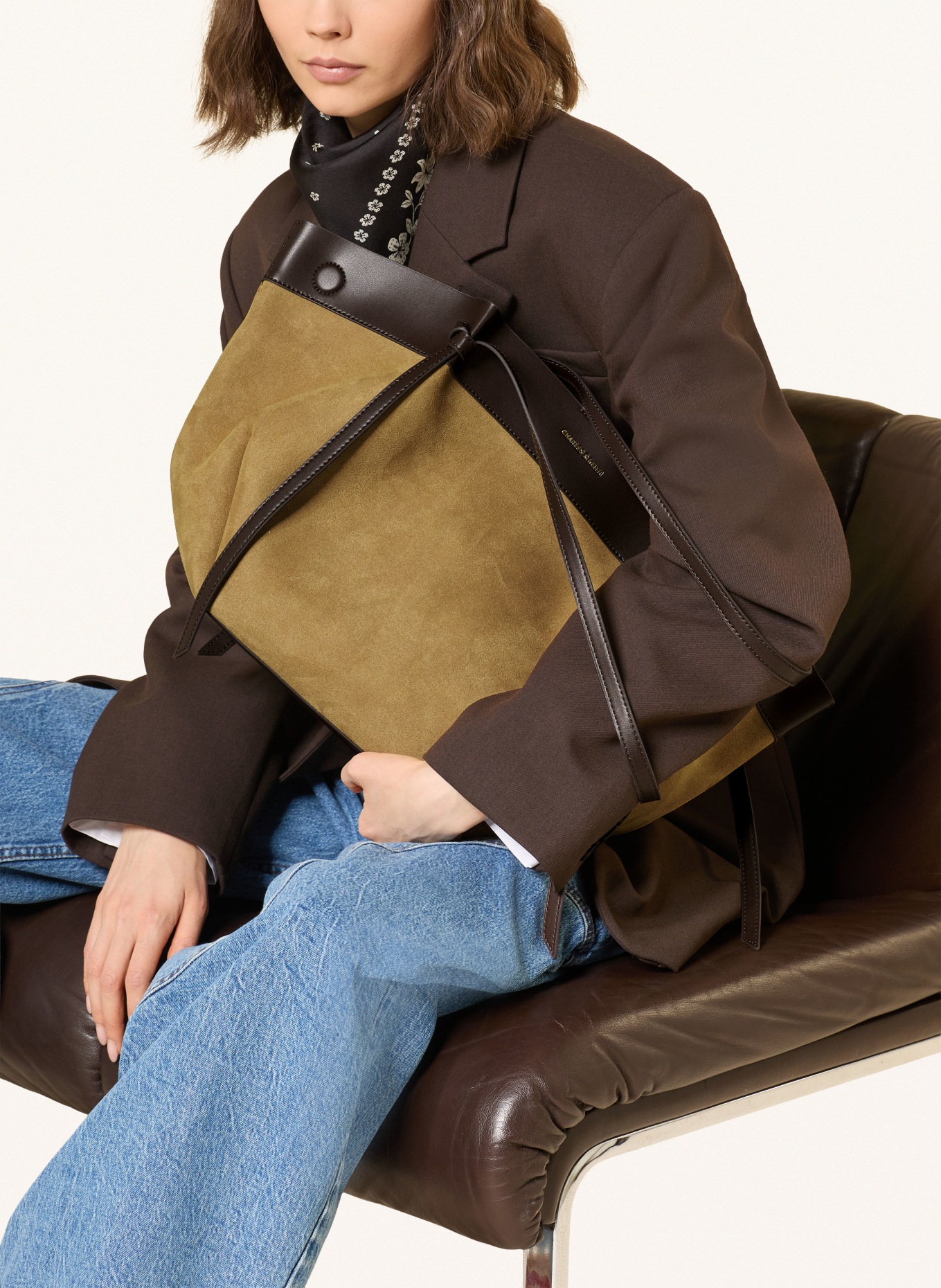 CHARLES & KEITH CALLA shopper bag with pouch: COGNAC / DARK BROWN