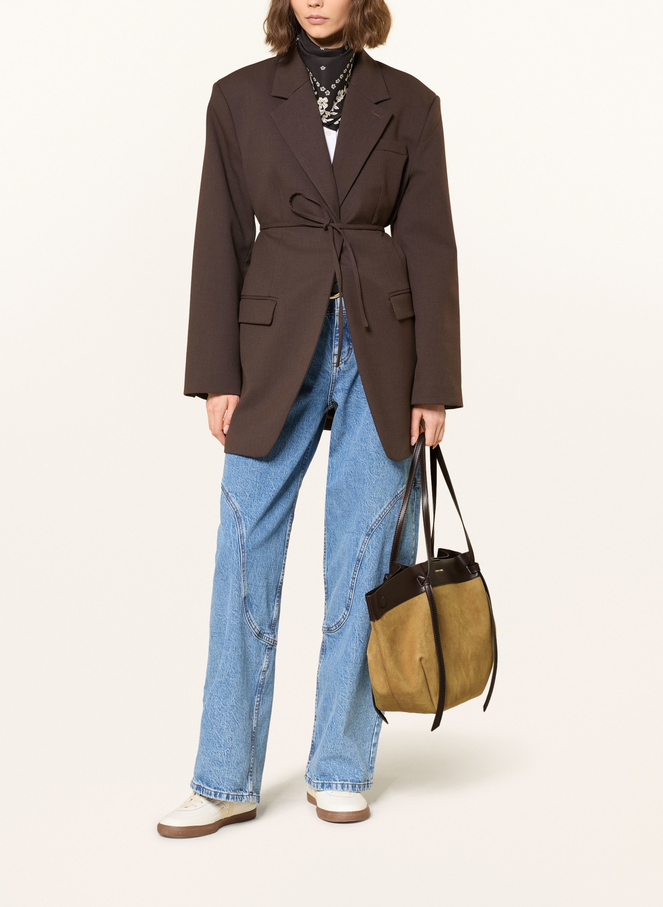 CHARLES & KEITH CALLA shopper bag with pouch: COGNAC / DARK BROWN