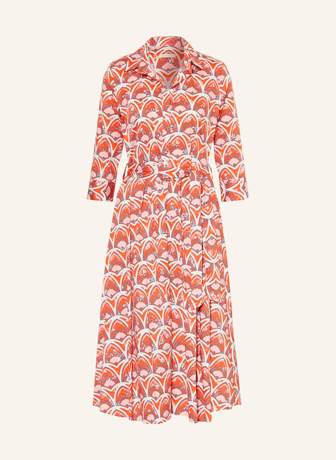 lilienfels Robe chemisier à manches 3/4: ROUGE / BEIGE / BLEU