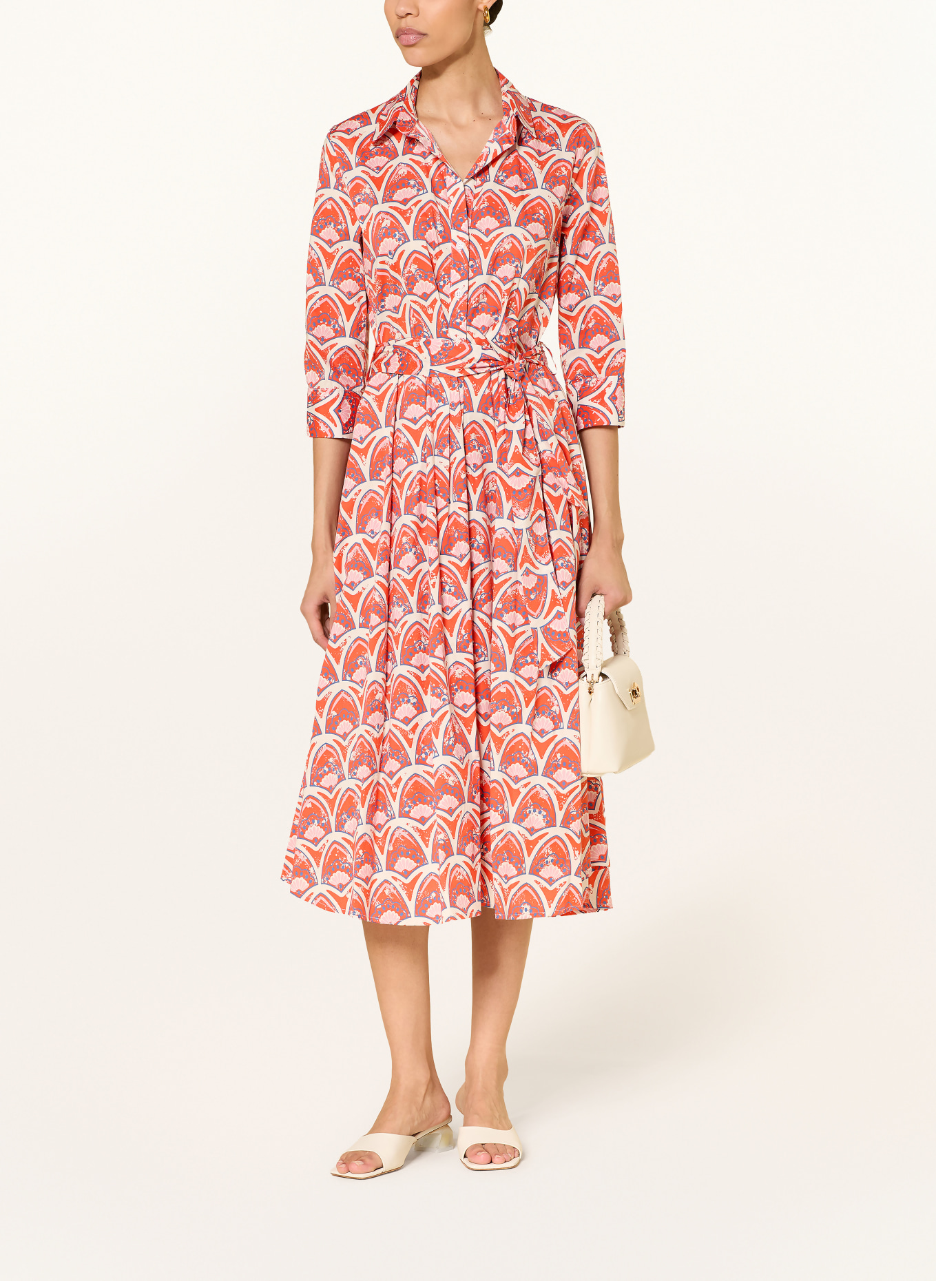 lilienfels Robe chemisier à manches 3/4: ROUGE / BEIGE / BLEU