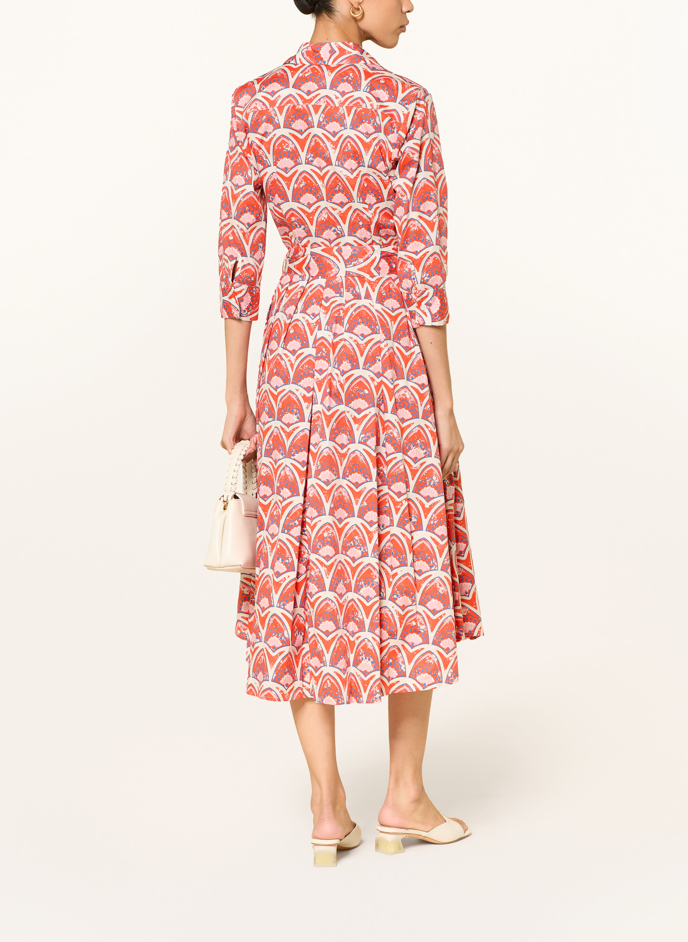 lilienfels Robe chemisier à manches 3/4: ROUGE / BEIGE / BLEU