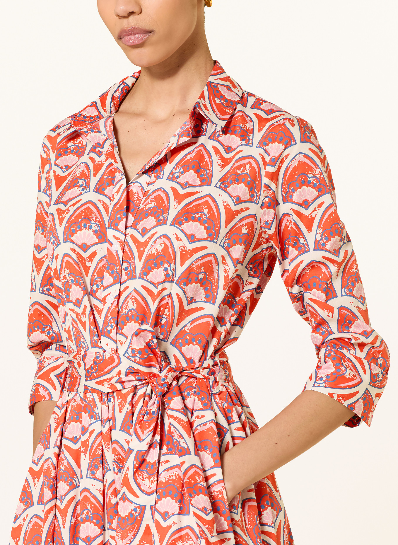 lilienfels Robe chemisier à manches 3/4: ROUGE / BEIGE / BLEU