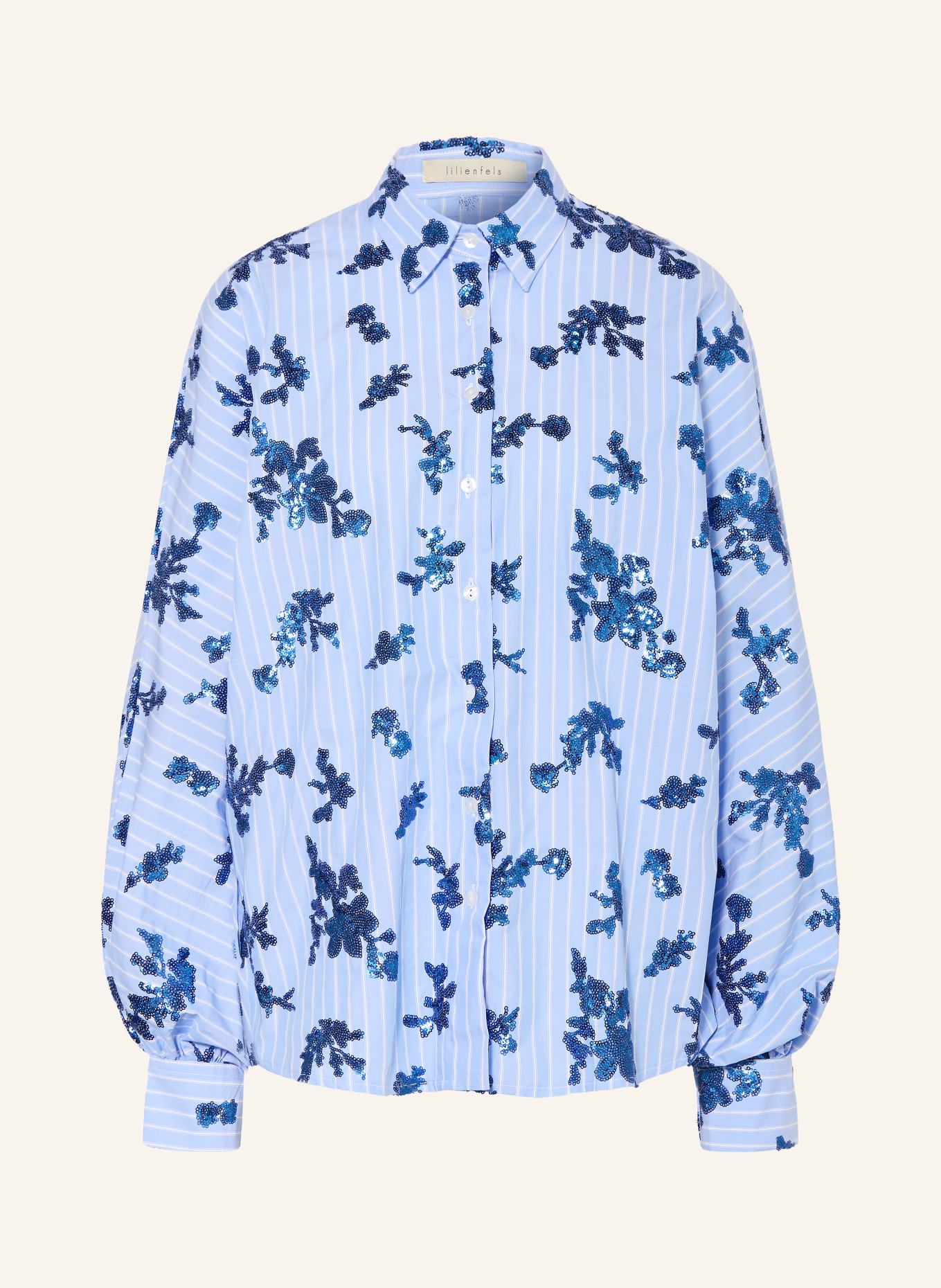 lilienfels Oversized-Hemdbluse mit Pailletten: HELLBLAU / WEISS