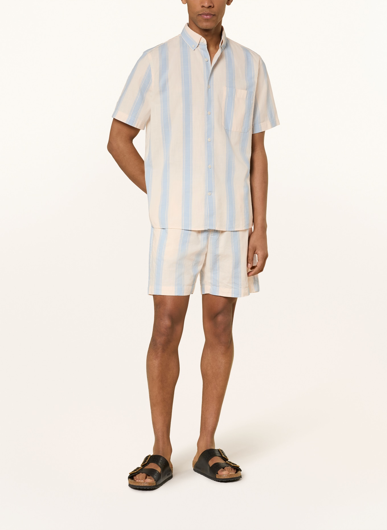ARMEDANGELS Chemise à manches courtes Comfort Fit: CRÈME / BLEU CLAIR