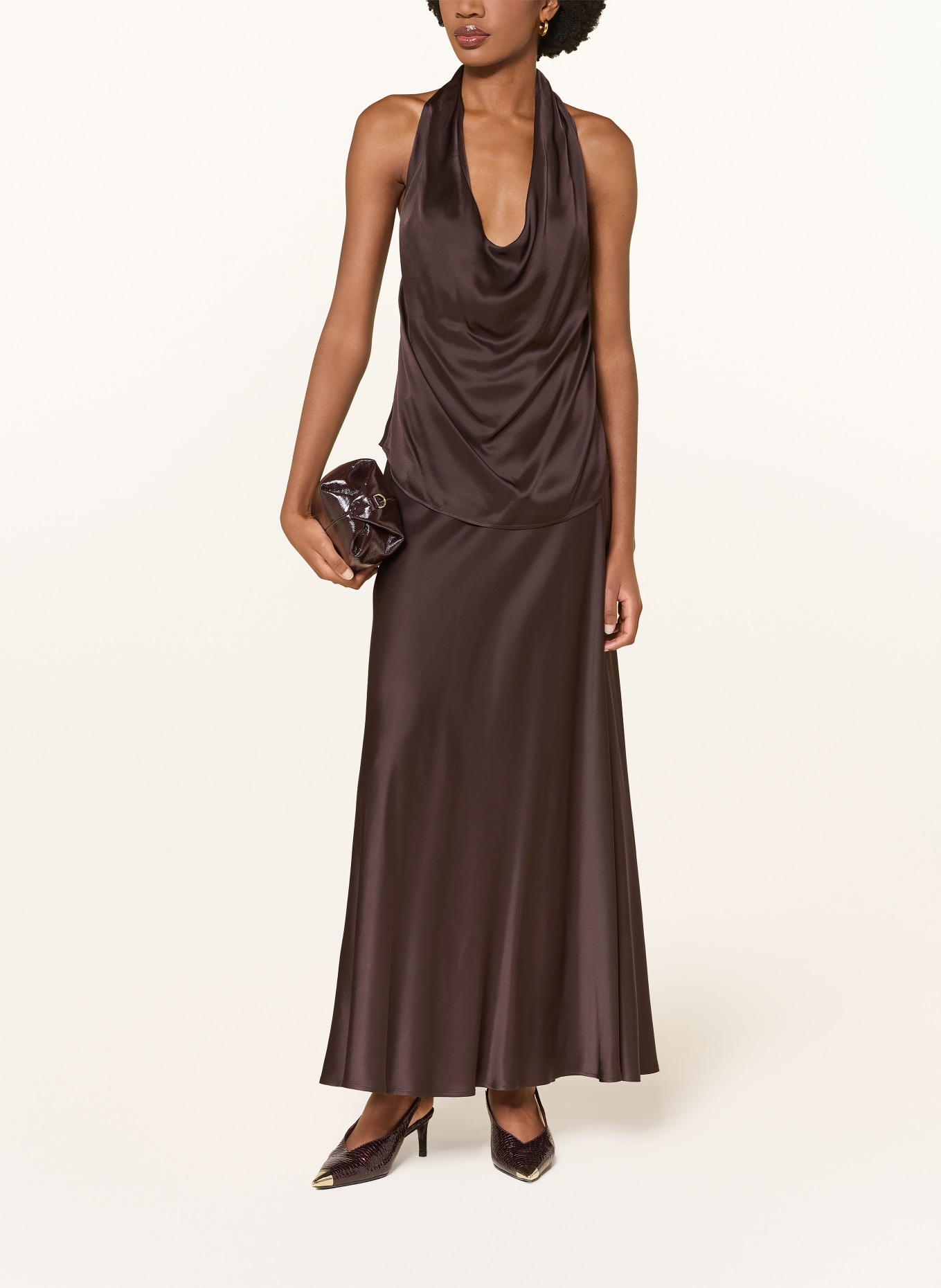 ottod'ame satin top: DARK BROWN