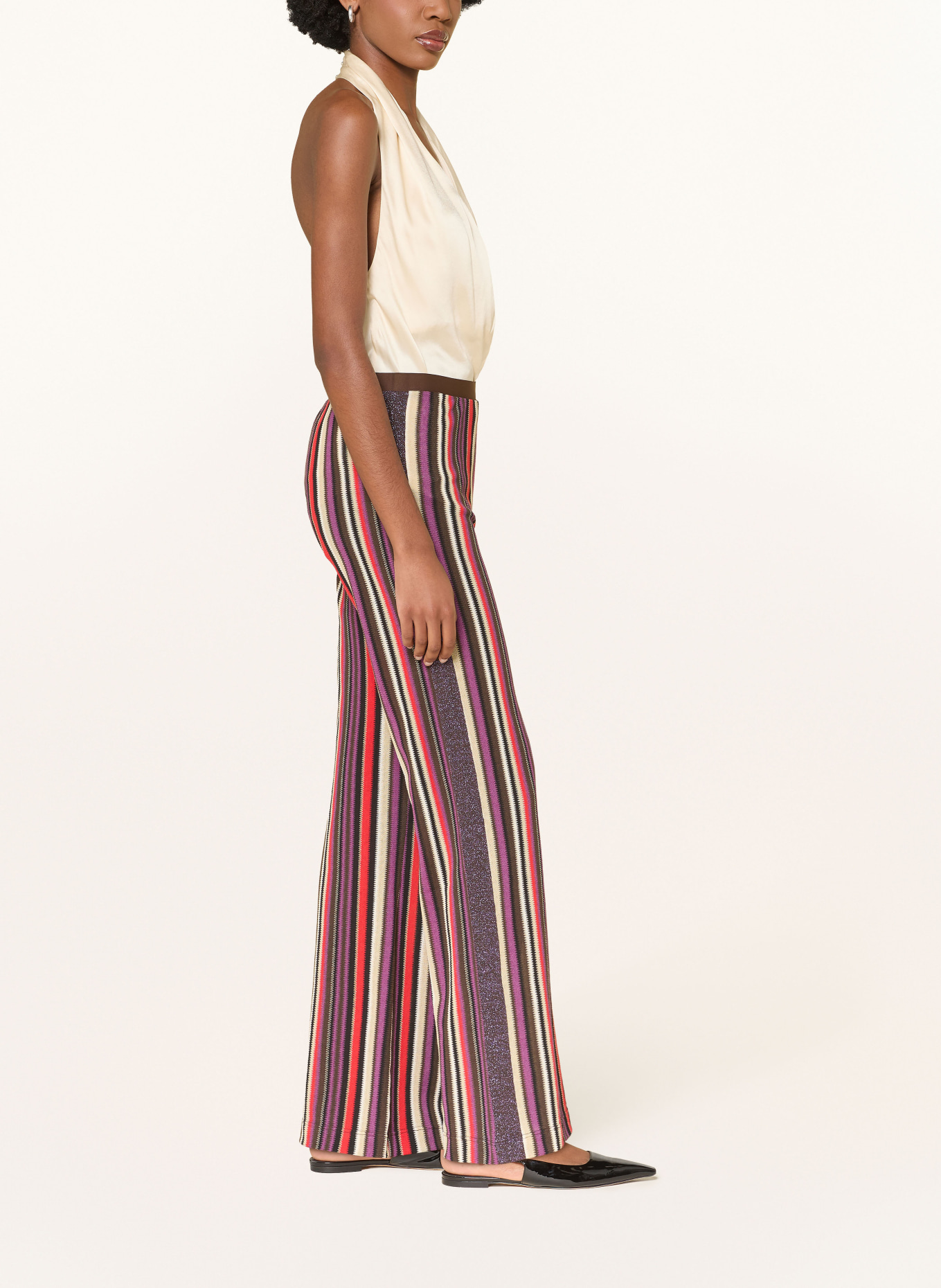 ottod'ame Knitted pants with glitter yarn: PURPLE / BROWN / RED