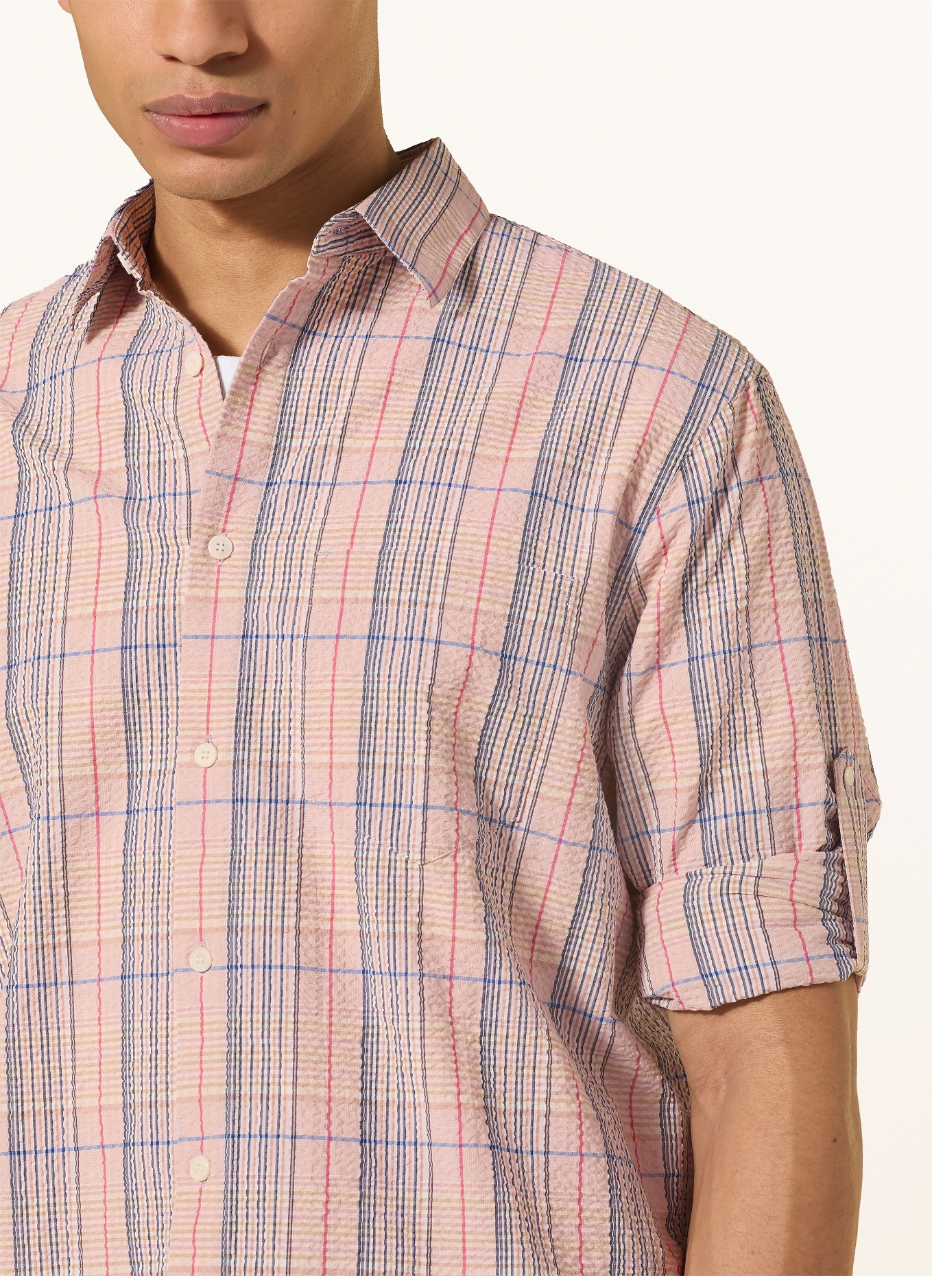 ARMEDANGELS Chemise Comfort Fit: ROSÉ / ROSE FUCHSIA / BLEU FONCÉ