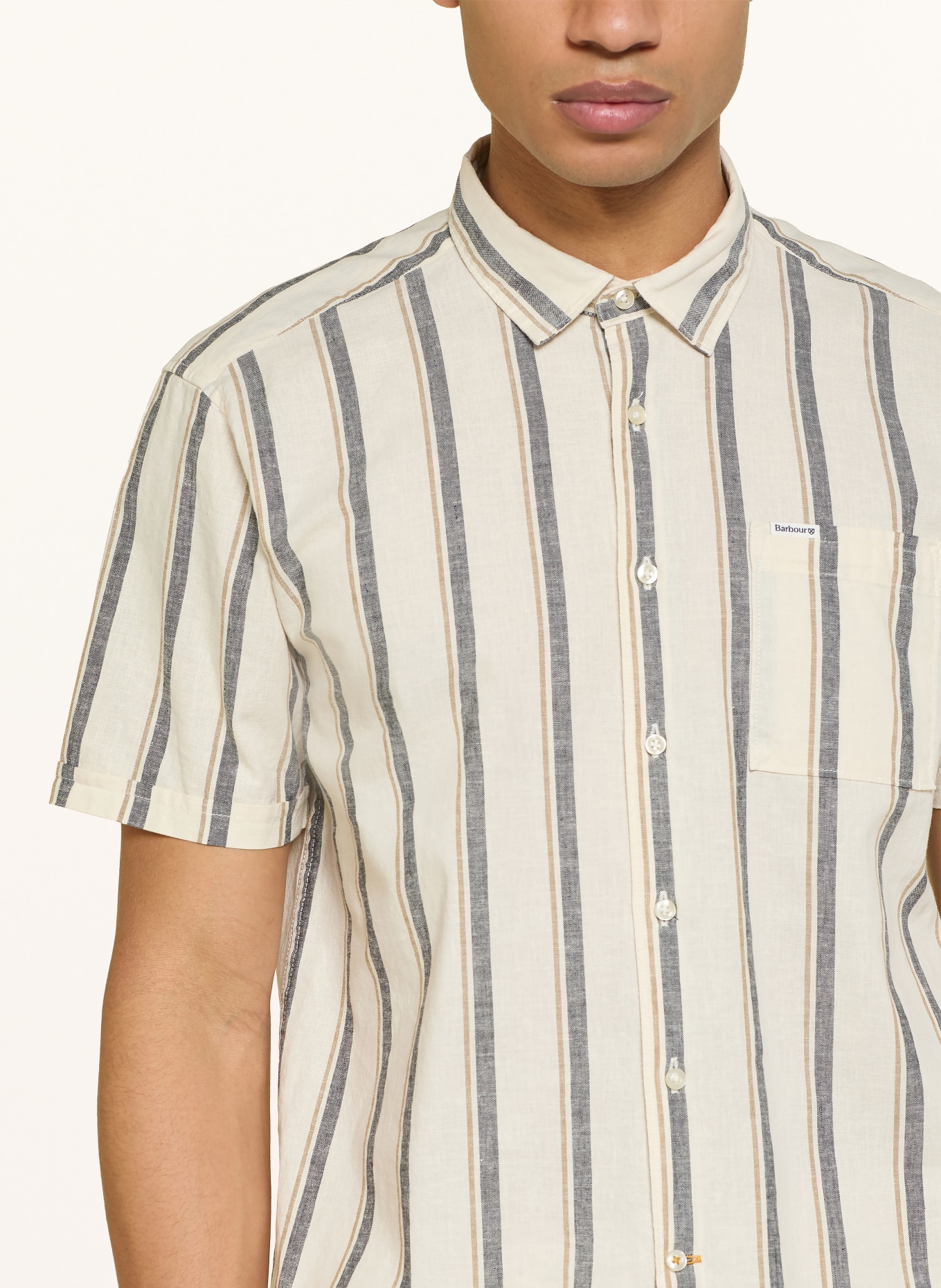 Barbour Kurzarm-Hemd BARKEND Relaxed Fit mit Leinen: BEIGE / CAMEL / DUNKELGRAU