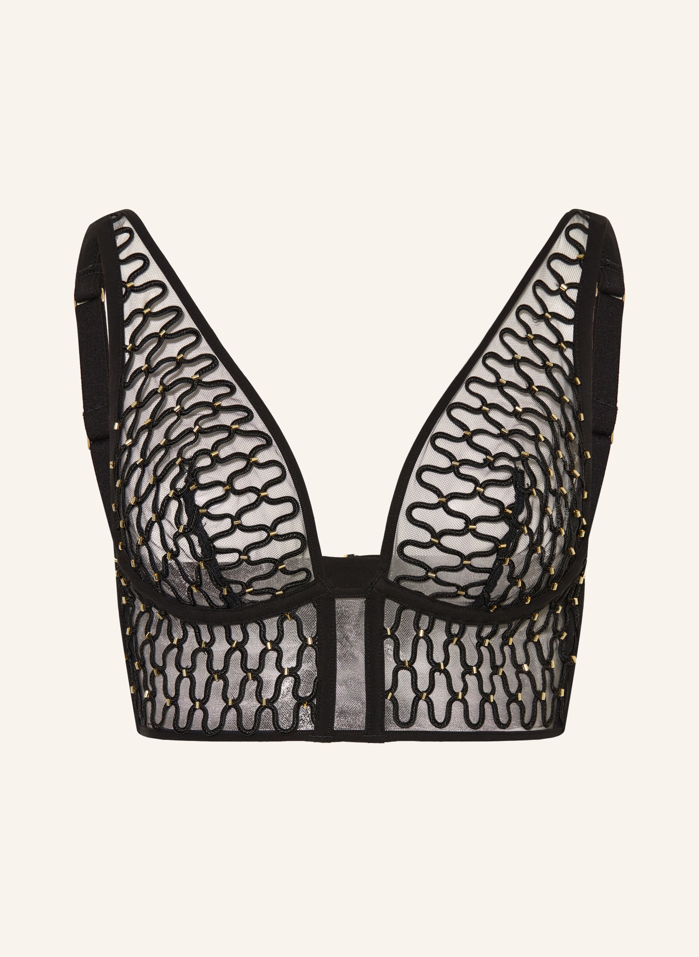 LIVY Podprsenka s ramínky TALK LATER s ozdobnými perličkami: ČERNÁ / ZLATÁ