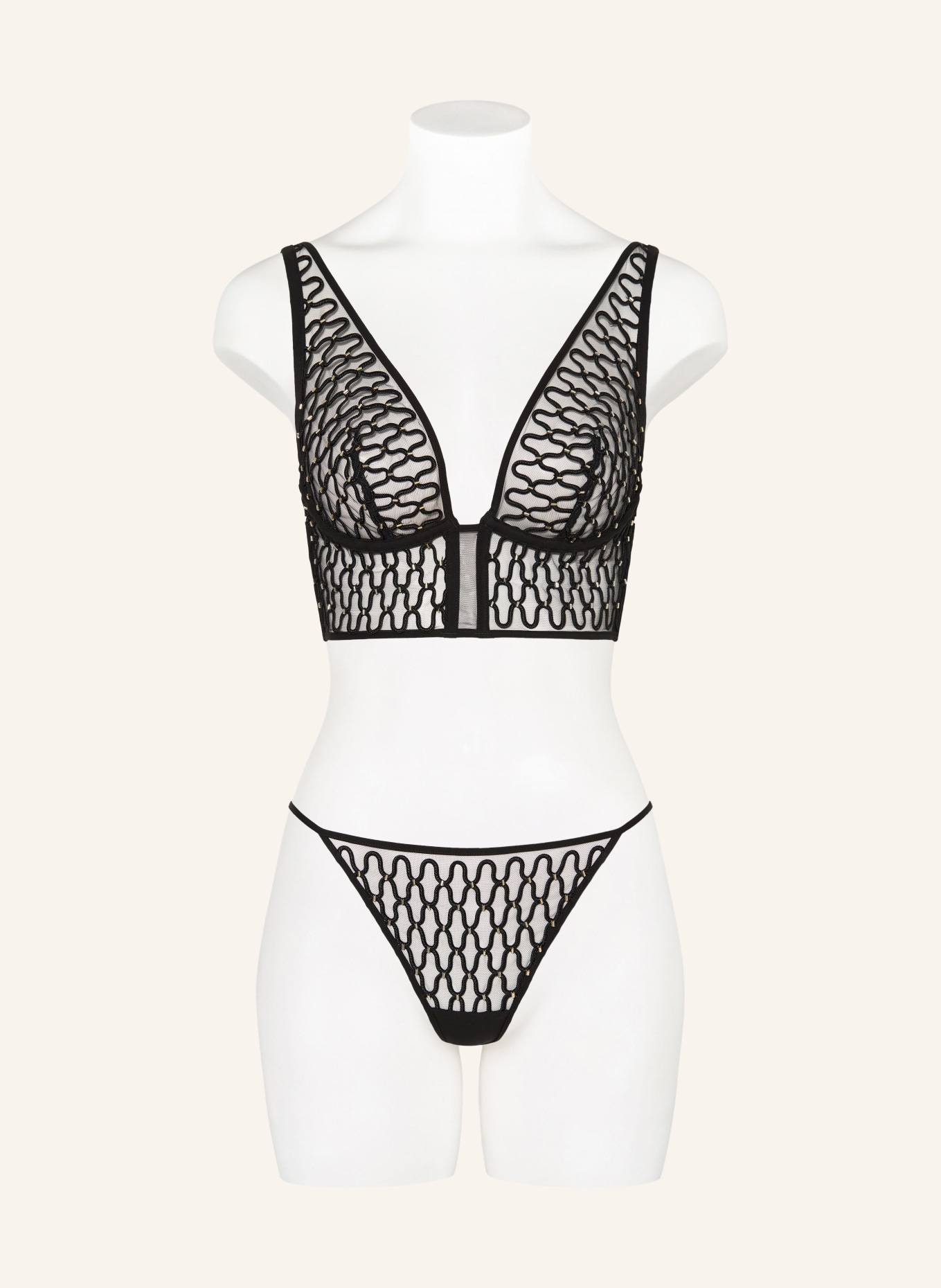 LIVY Podprsenka s ramínky TALK LATER s ozdobnými perličkami: ČERNÁ / ZLATÁ