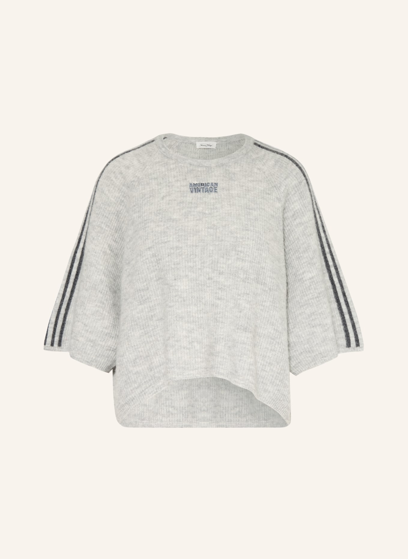 American Vintage Svetr s alpakou a 3/4 rukávy: SVĚTLE ŠEDÁ / TMAVĚ ŠEDÁ