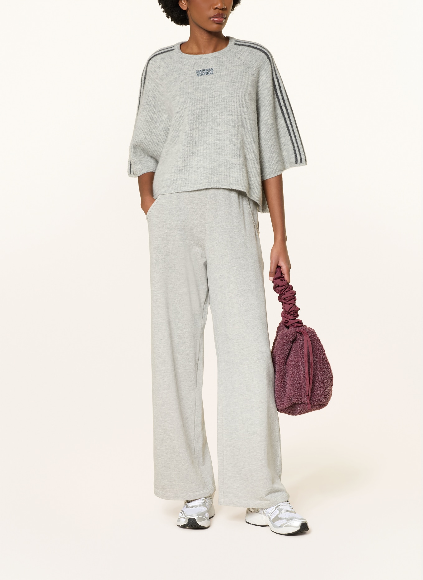 American Vintage Svetr s alpakou a 3/4 rukávy: SVĚTLE ŠEDÁ / TMAVĚ ŠEDÁ