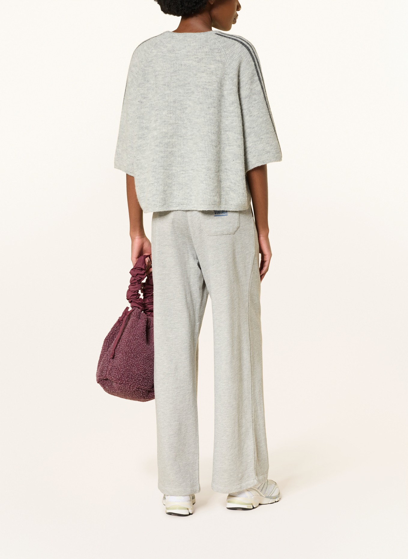 American Vintage Svetr s alpakou a 3/4 rukávy: SVĚTLE ŠEDÁ / TMAVĚ ŠEDÁ