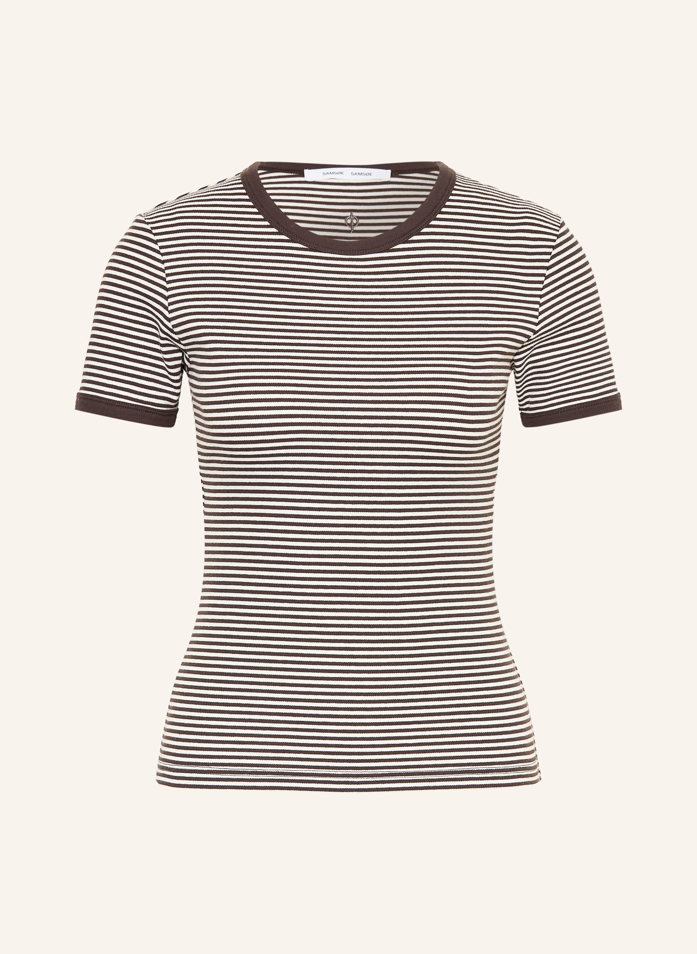 SAMSØE SAMSØE T-shirt SALINAS: MØRKEBRUN / HVID