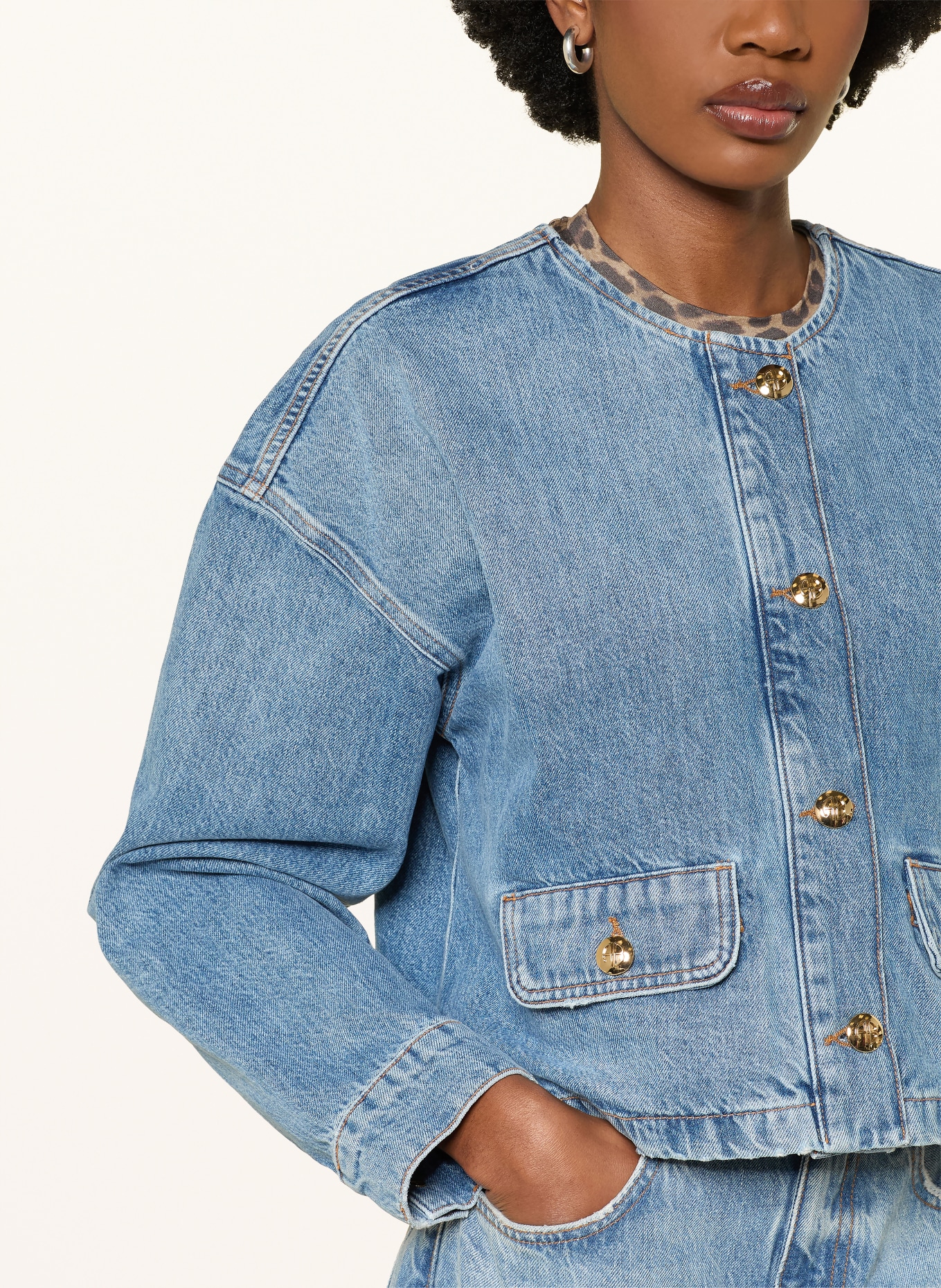 ANINE BING BLANCHE denim jacket: CASPIAN BLUE WASHED BLUE