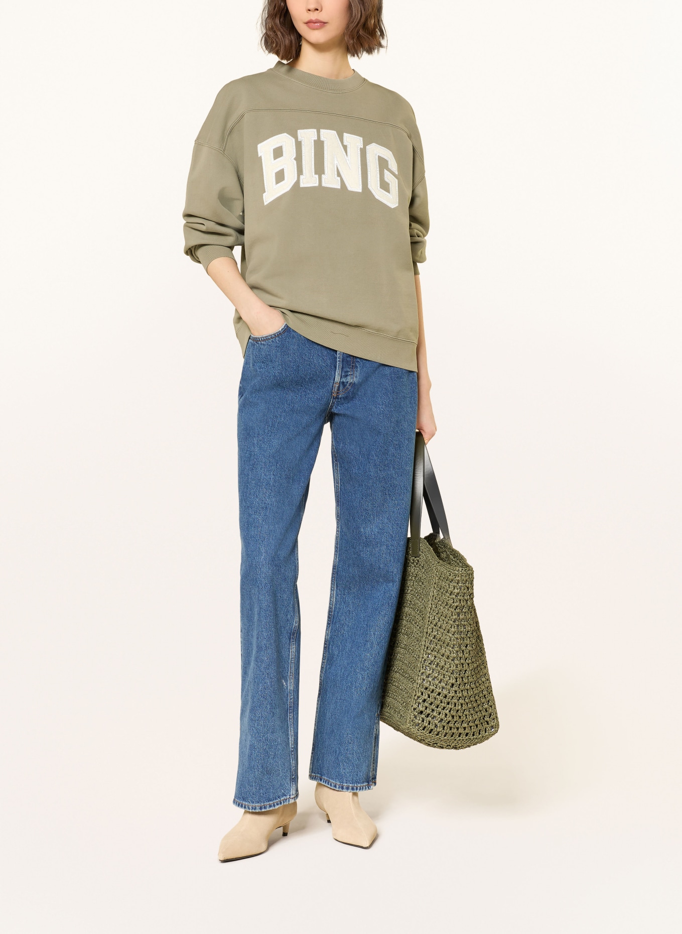 ANINE BING TRENTON Sweatshirt: OLIVE / ECRU
