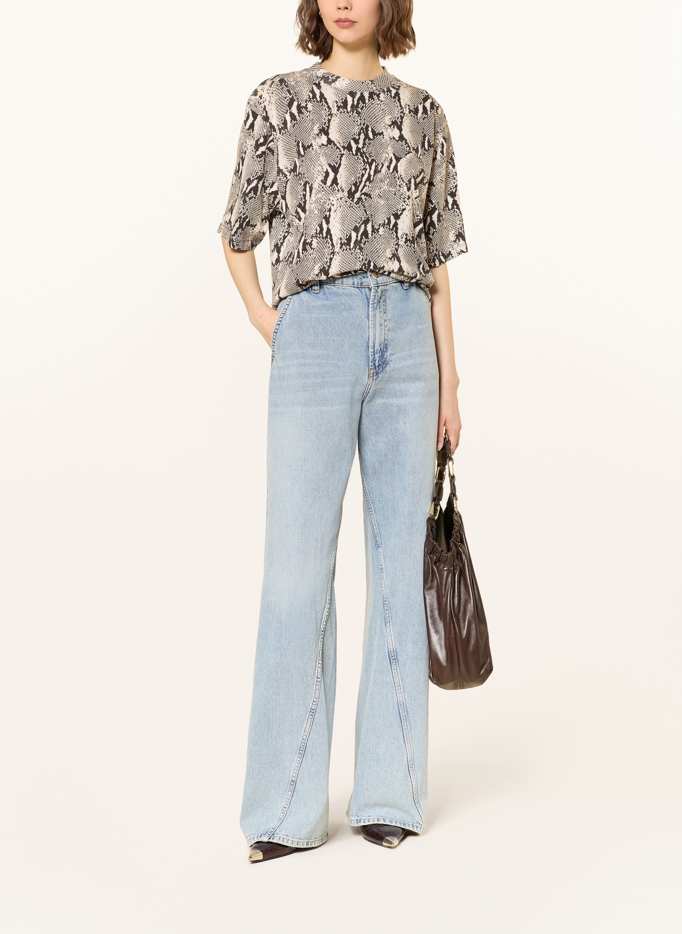 ANINE BING AVI T-shirt: BEIGE / DARK GRAY