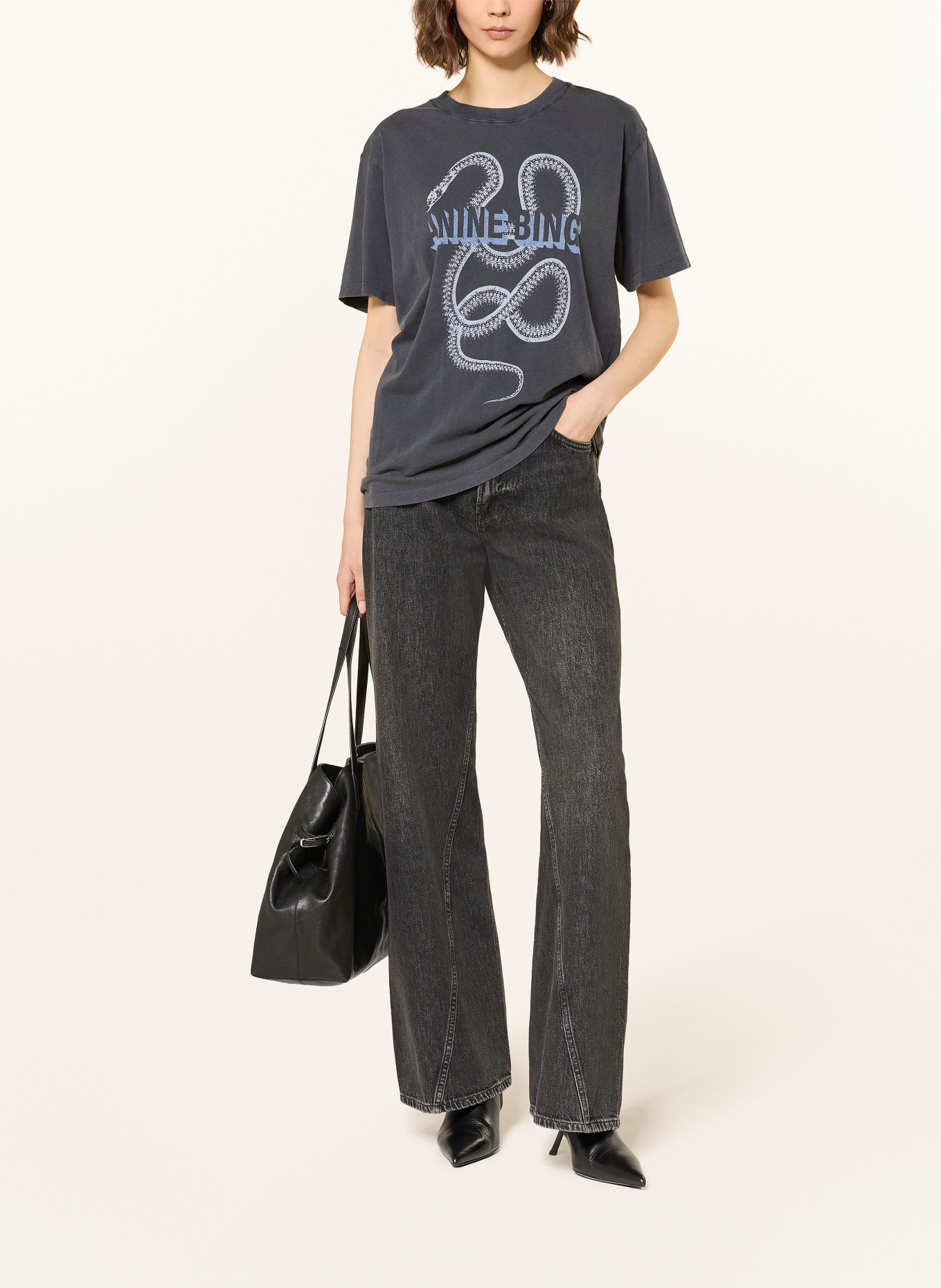 ANINE BING SNAKE T-shirt: BLACK