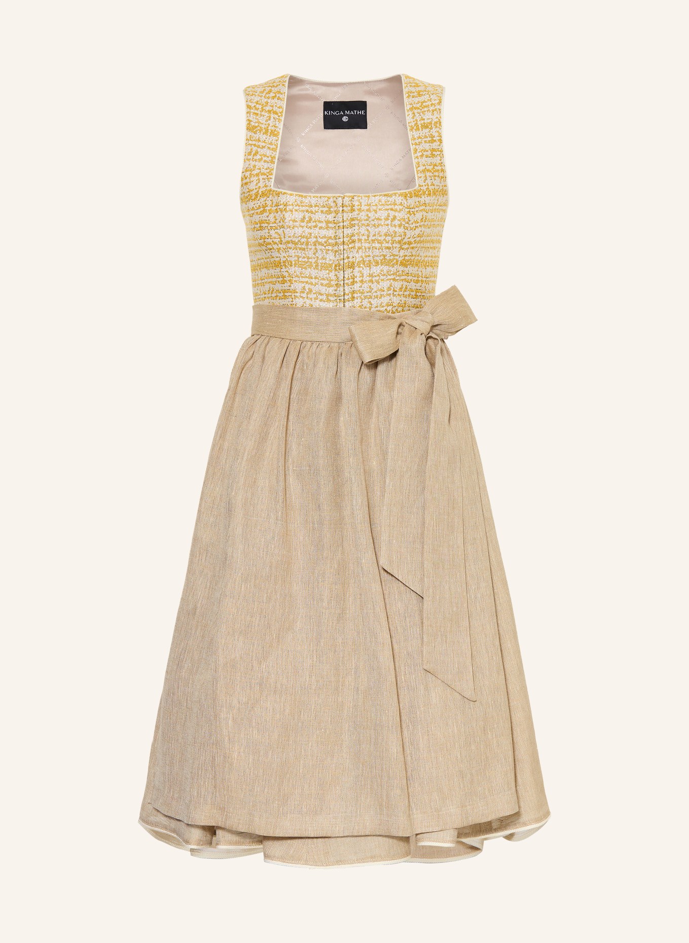 KINGA MATHE Bouclé dirndl SARANDA with glitter yarn: GOLD / BEIGE