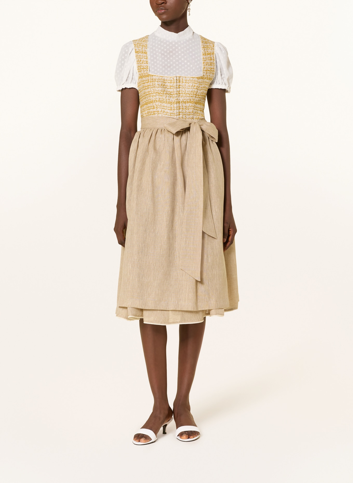 KINGA MATHE Bouclé dirndl SARANDA with glitter yarn: GOLD / BEIGE