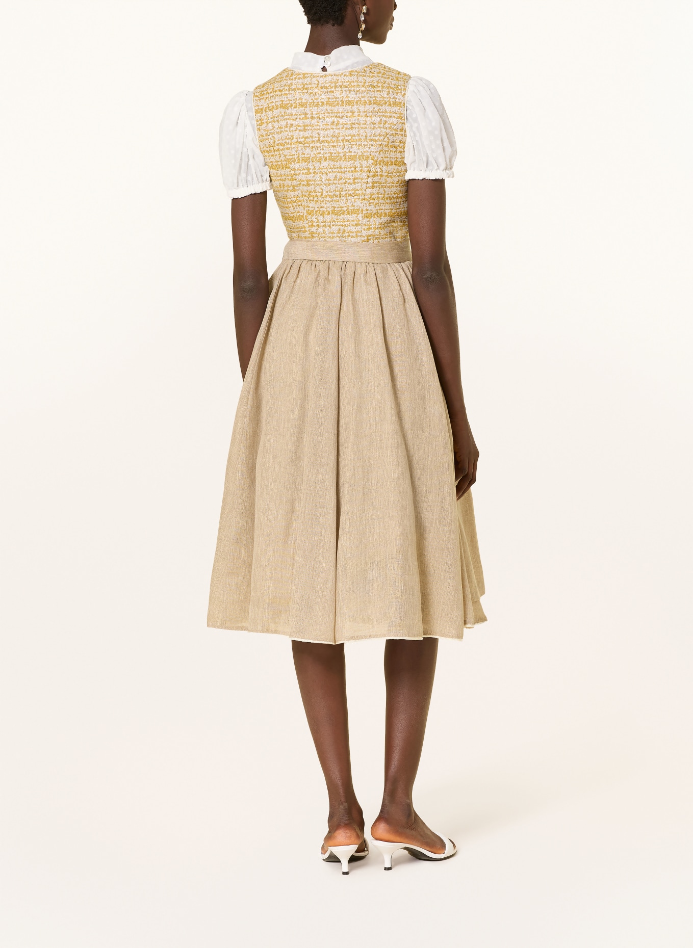 KINGA MATHE Bouclé dirndl SARANDA with glitter yarn: GOLD / BEIGE