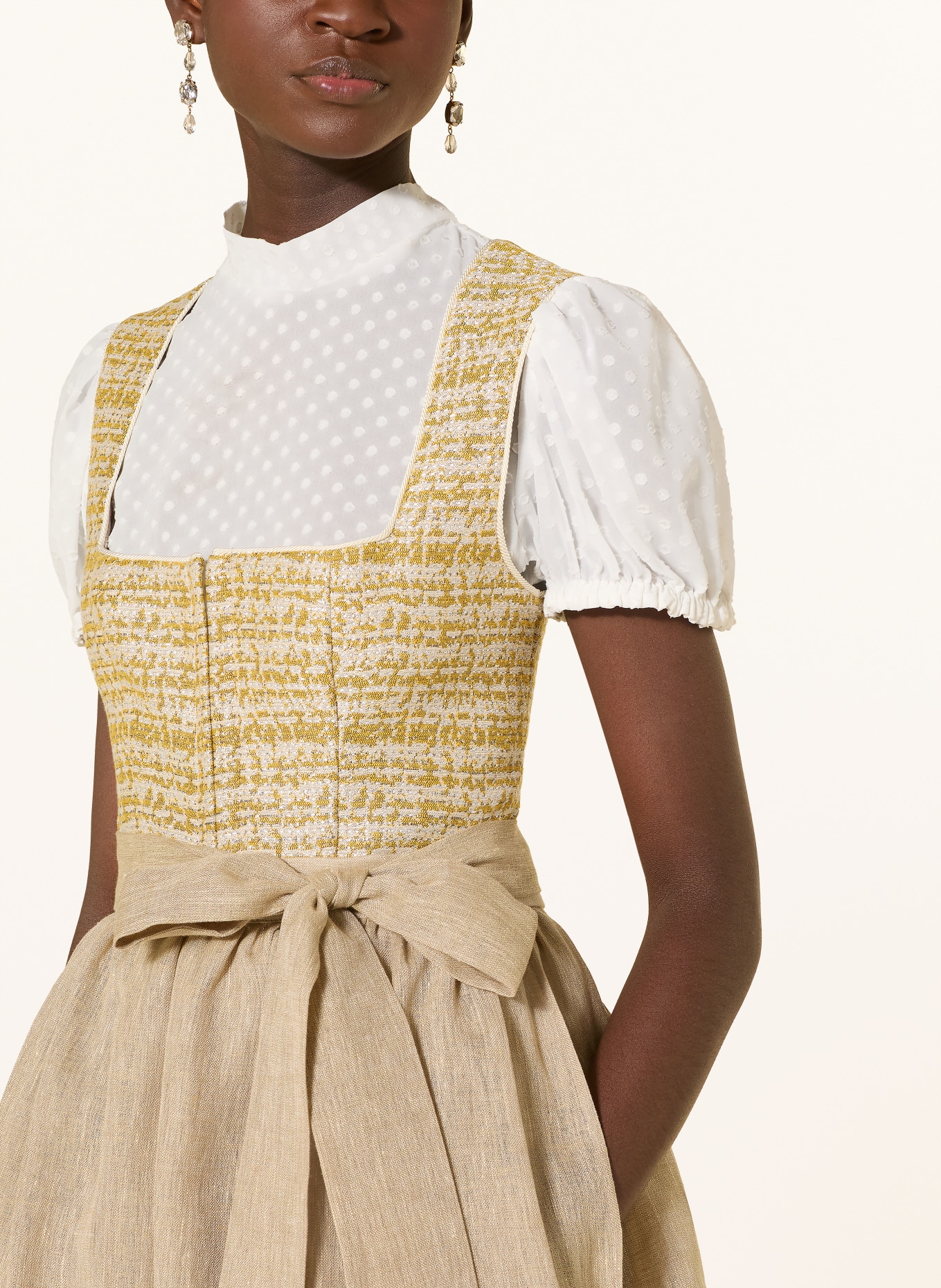 KINGA MATHE Bouclé dirndl SARANDA with glitter yarn: GOLD / BEIGE
