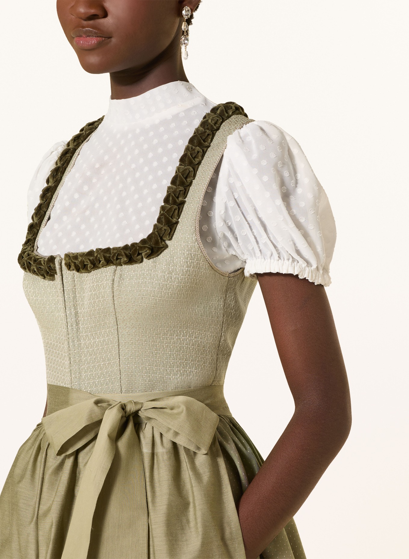 KINGA MATHE Jacquard dirndl SALERNO: KHAKI / DARK GREEN