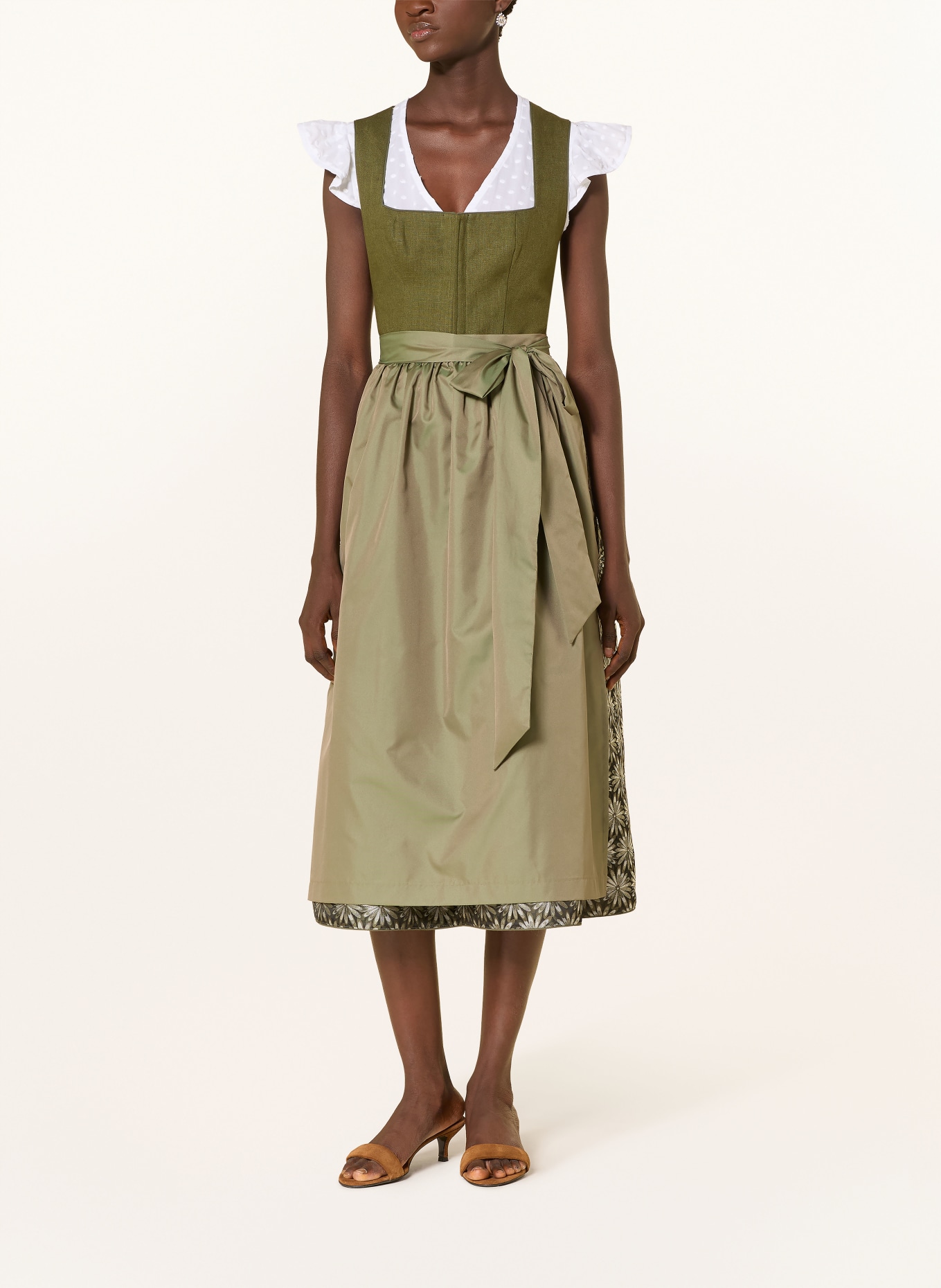 ALISSA BY KINGA MATHE Dirndl IDA z lnu: OLIVOVÁ / STŘÍBRNÁ / KHAKI