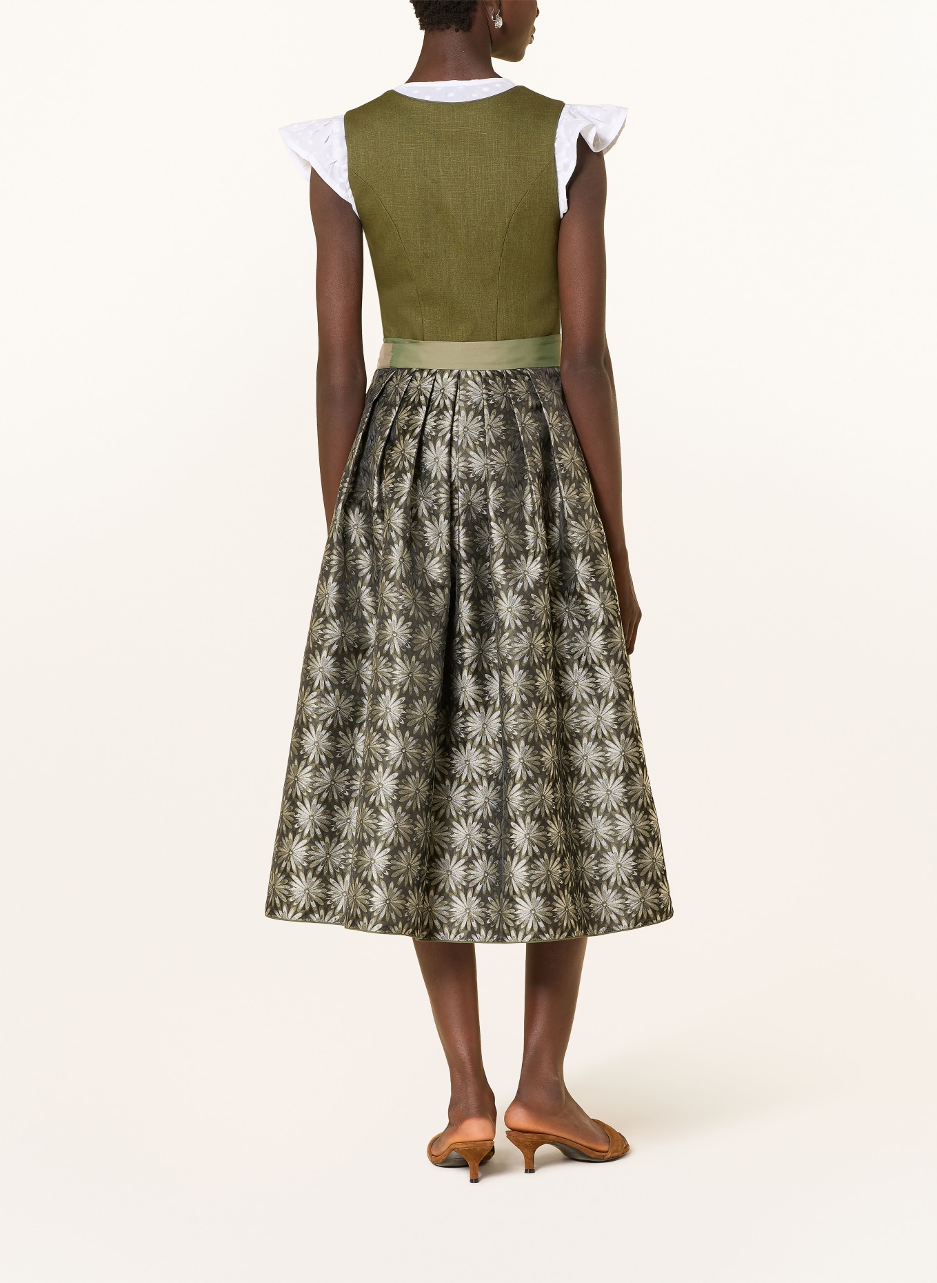 ALISSA BY KINGA MATHE Dirndl IDA z lnu: OLIVOVÁ / STŘÍBRNÁ / KHAKI