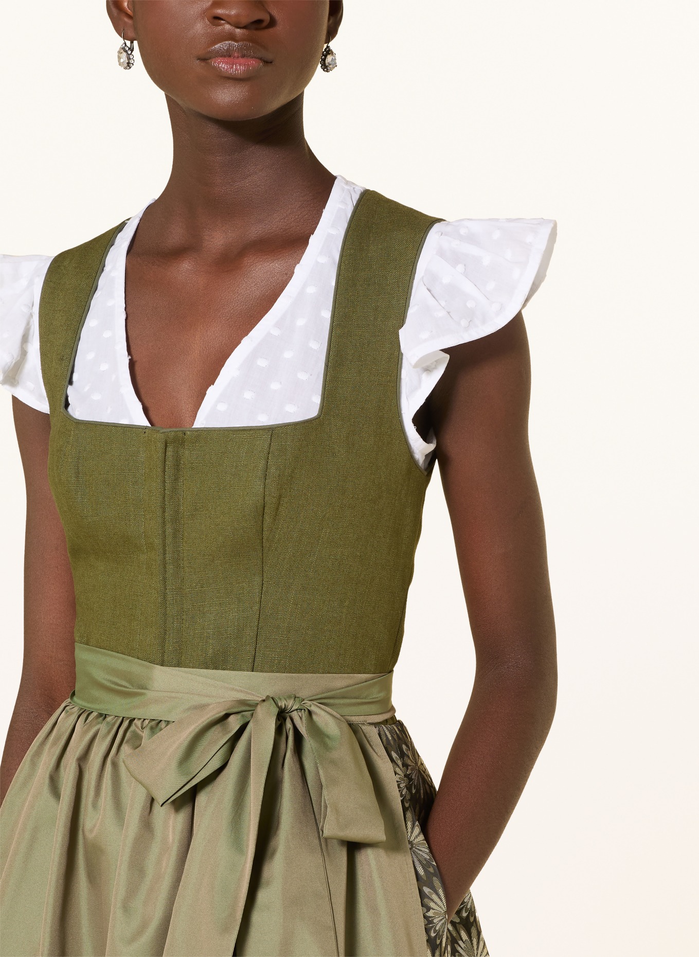 ALISSA BY KINGA MATHE Dirndl IDA z lnu: OLIVOVÁ / STŘÍBRNÁ / KHAKI