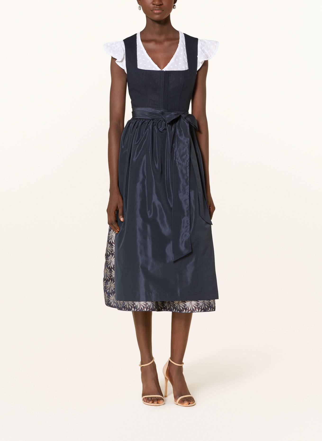 ALISSA BY KINGA MATHE Dirndl IDA z lnu: TMAVĚ MODRÁ / STŘÍBRNÁ / ČERNOŠEDÁ