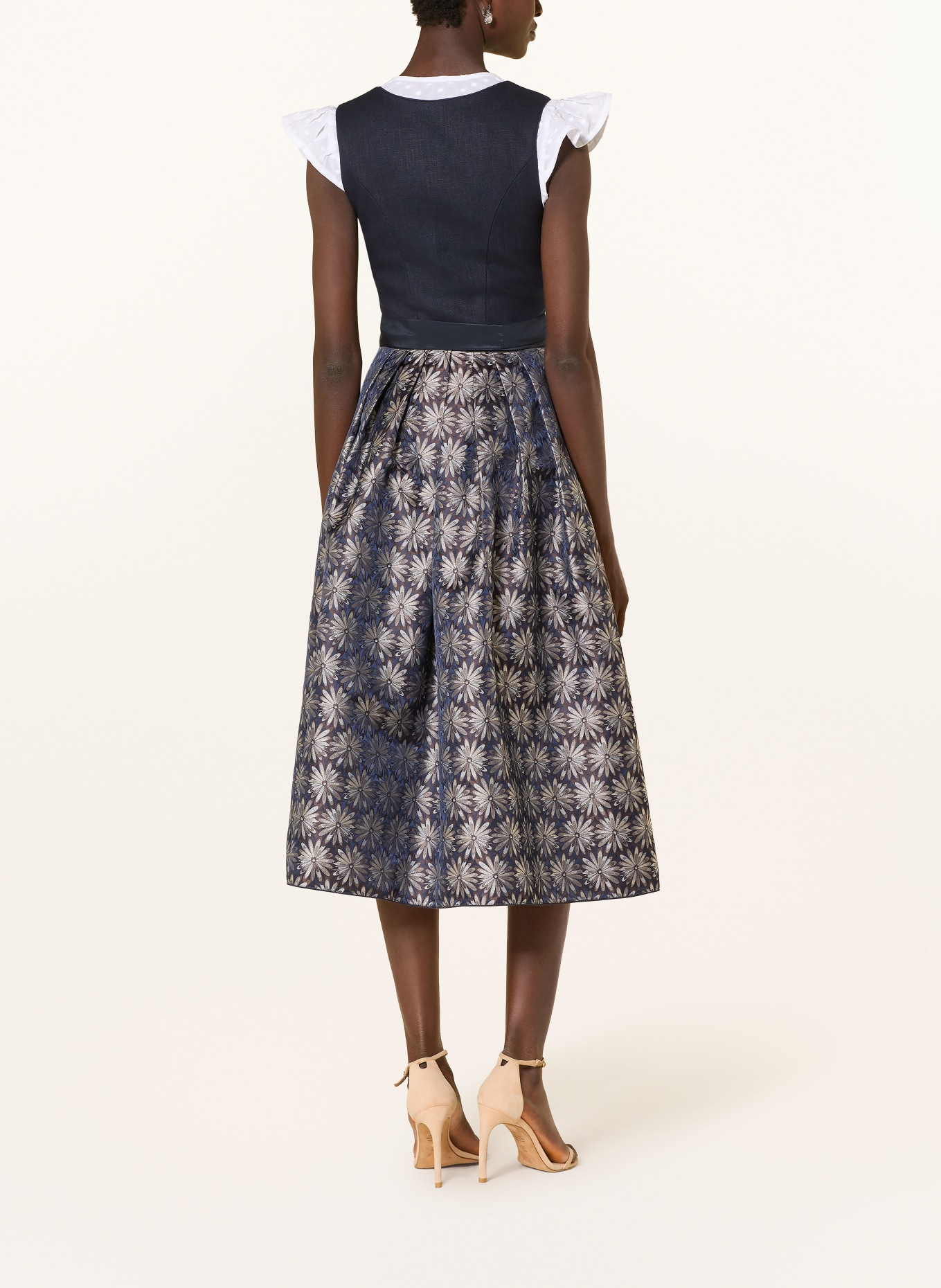 ALISSA BY KINGA MATHE Dirndl IDA z lnu: TMAVĚ MODRÁ / STŘÍBRNÁ / ČERNOŠEDÁ