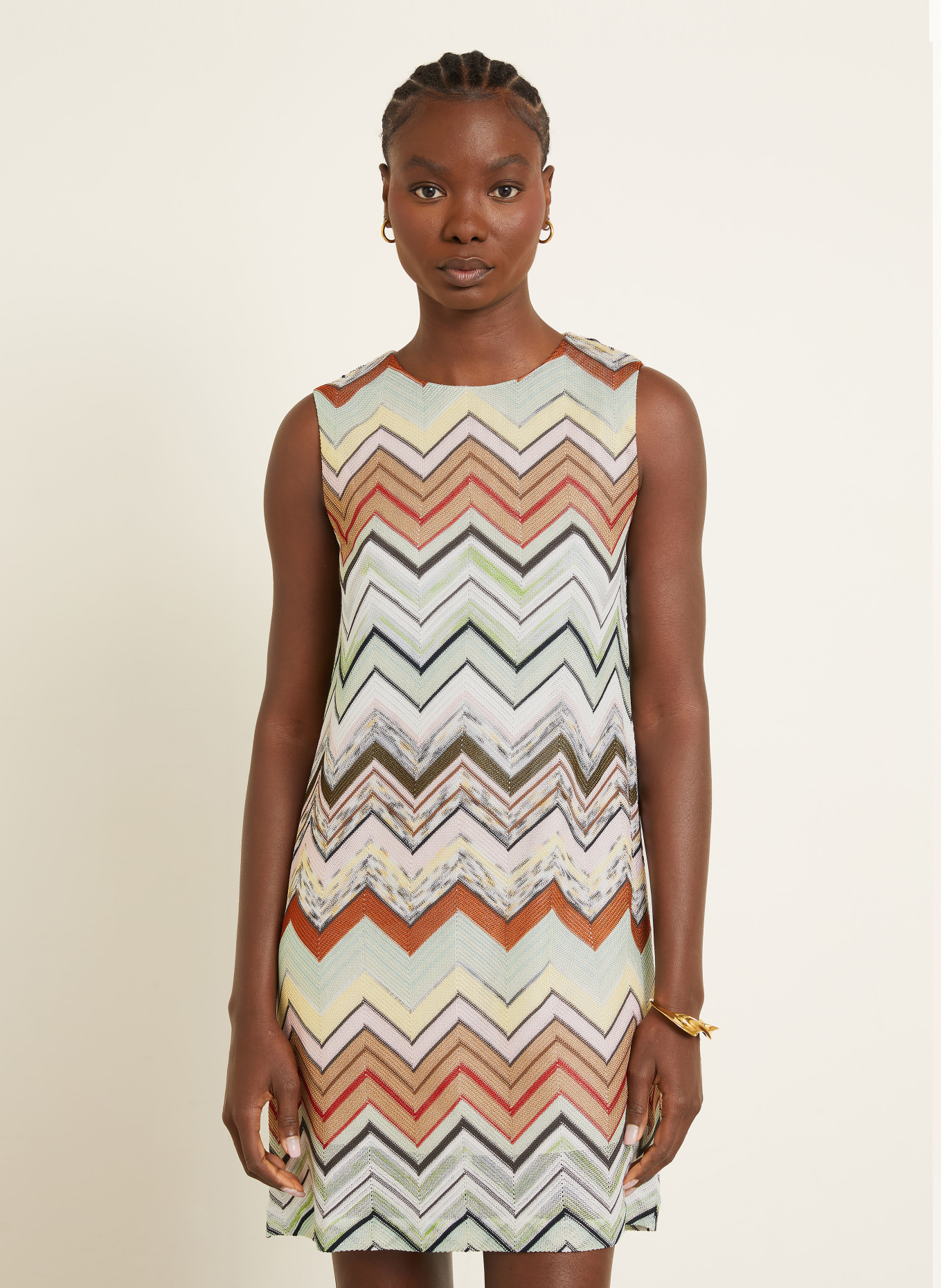 MISSONI Strickkleid: MINT / BRAUN / ROSA