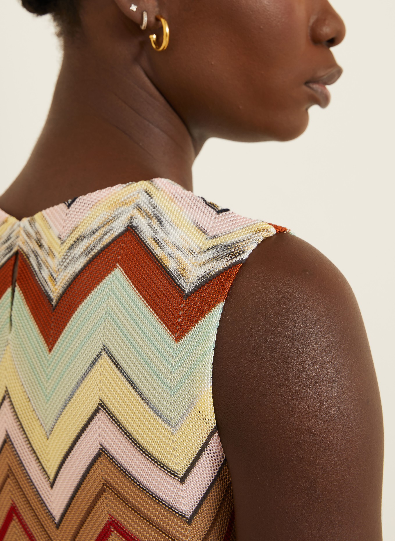 MISSONI Strickkleid: MINT / BRAUN / ROSA