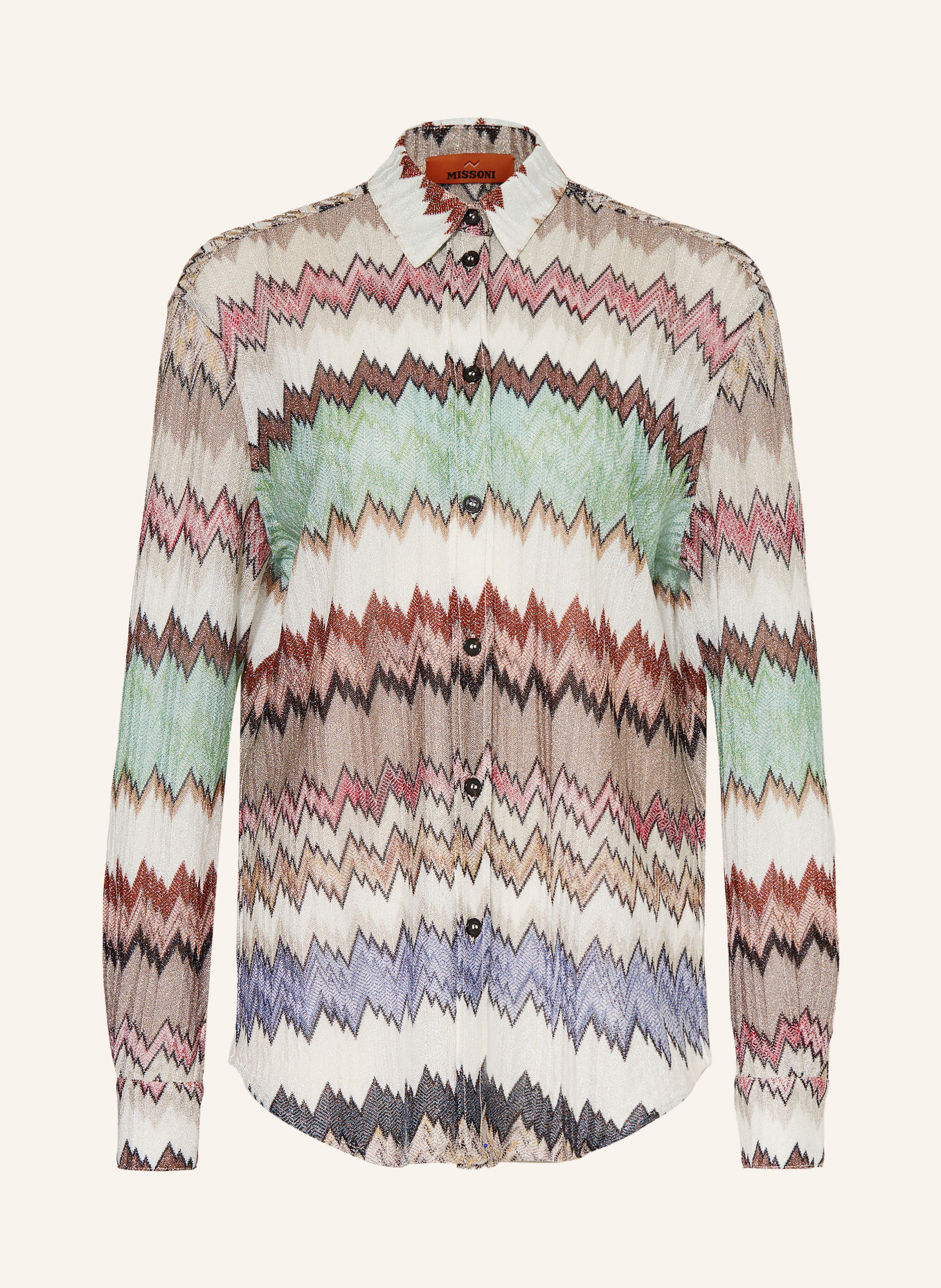 MISSONI Strickbluse mit Glitzergarn: WEISS / BRAUN / HELLGRÜN