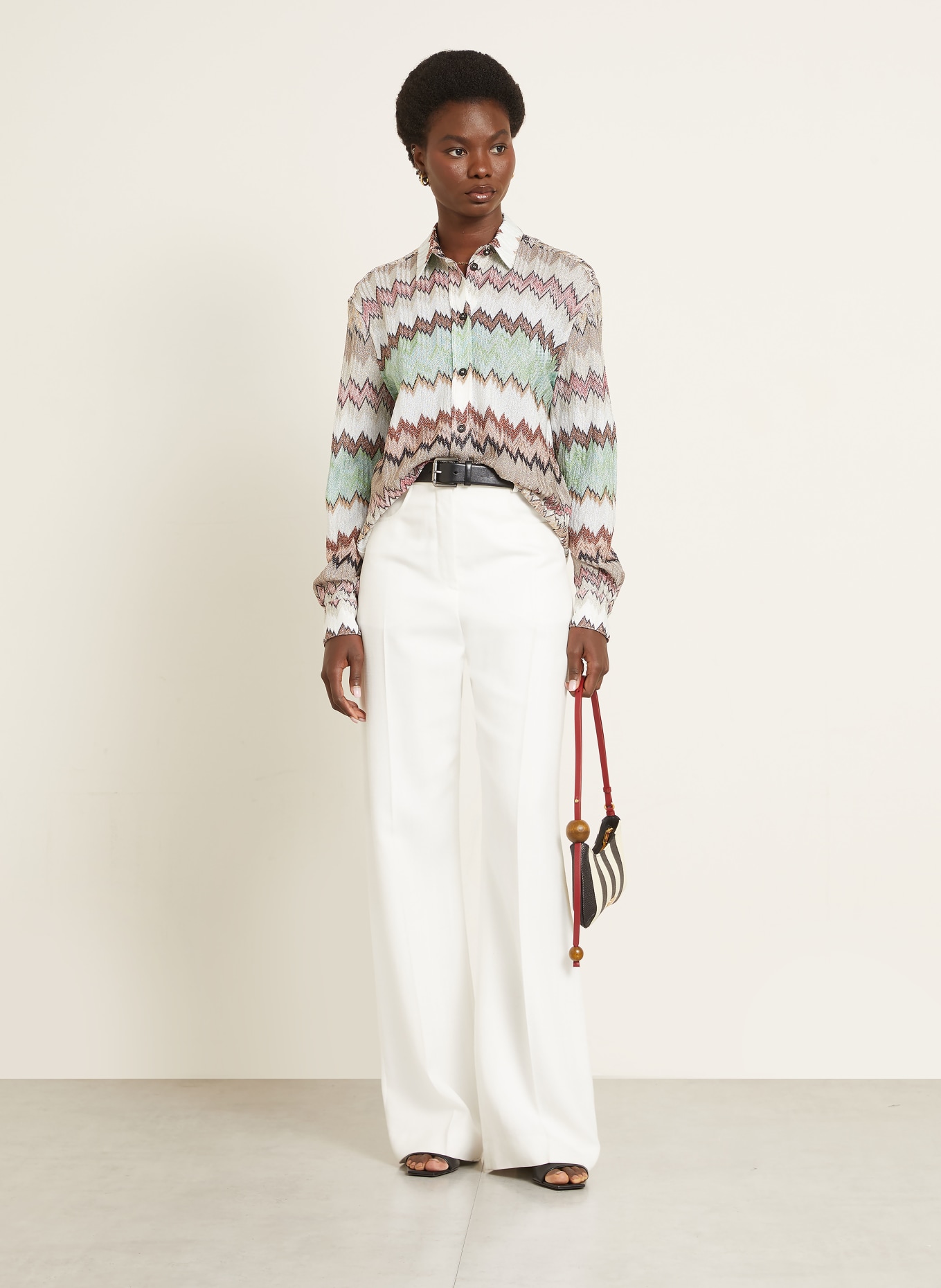 MISSONI Strickbluse mit Glitzergarn: WEISS / BRAUN / HELLGRÜN